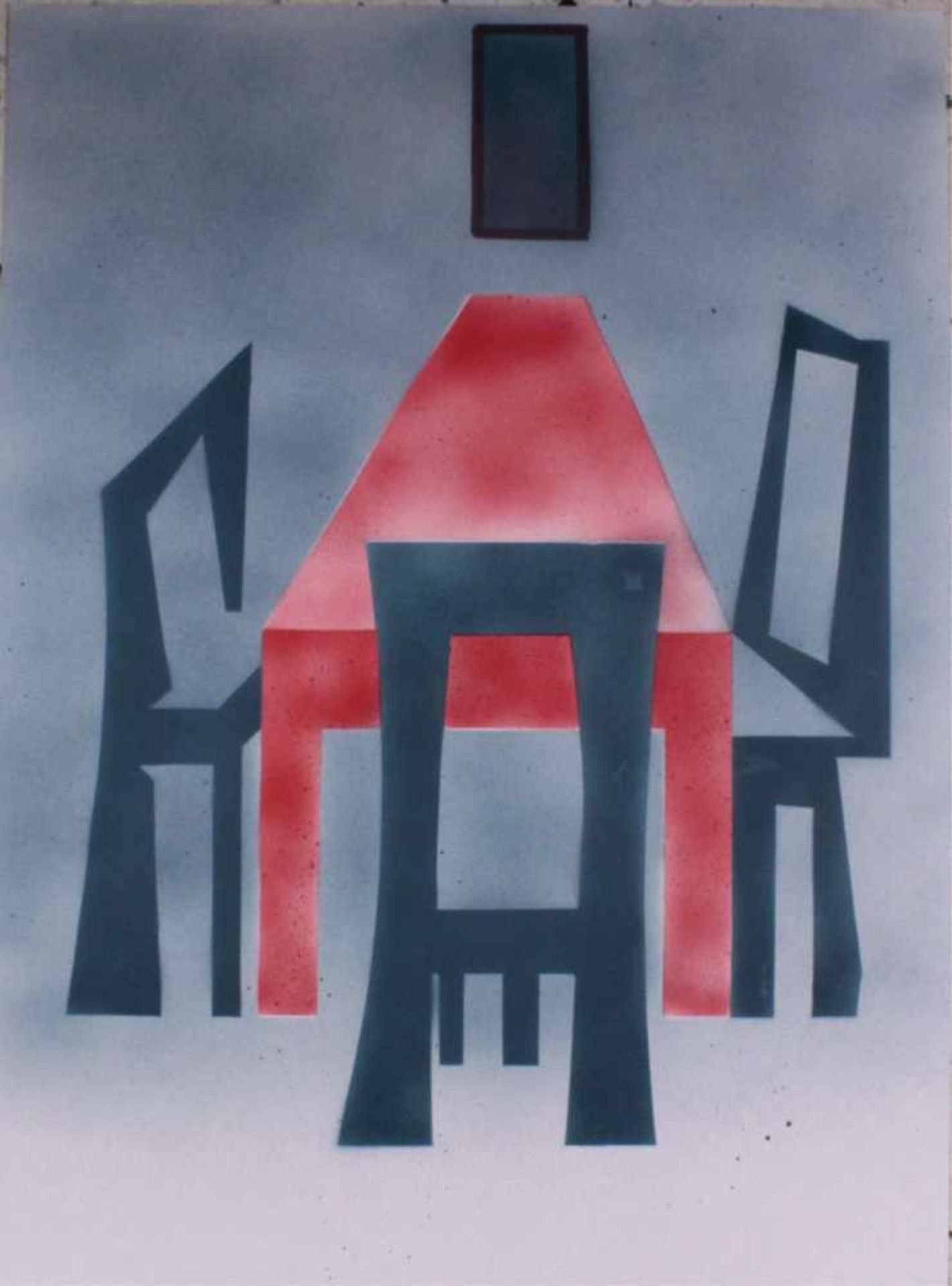 Anton Jezovsek Zvone (1935-2017)Pastell/Ölkreide auf Papier, "Roter Tisch mit drei Stühlenund