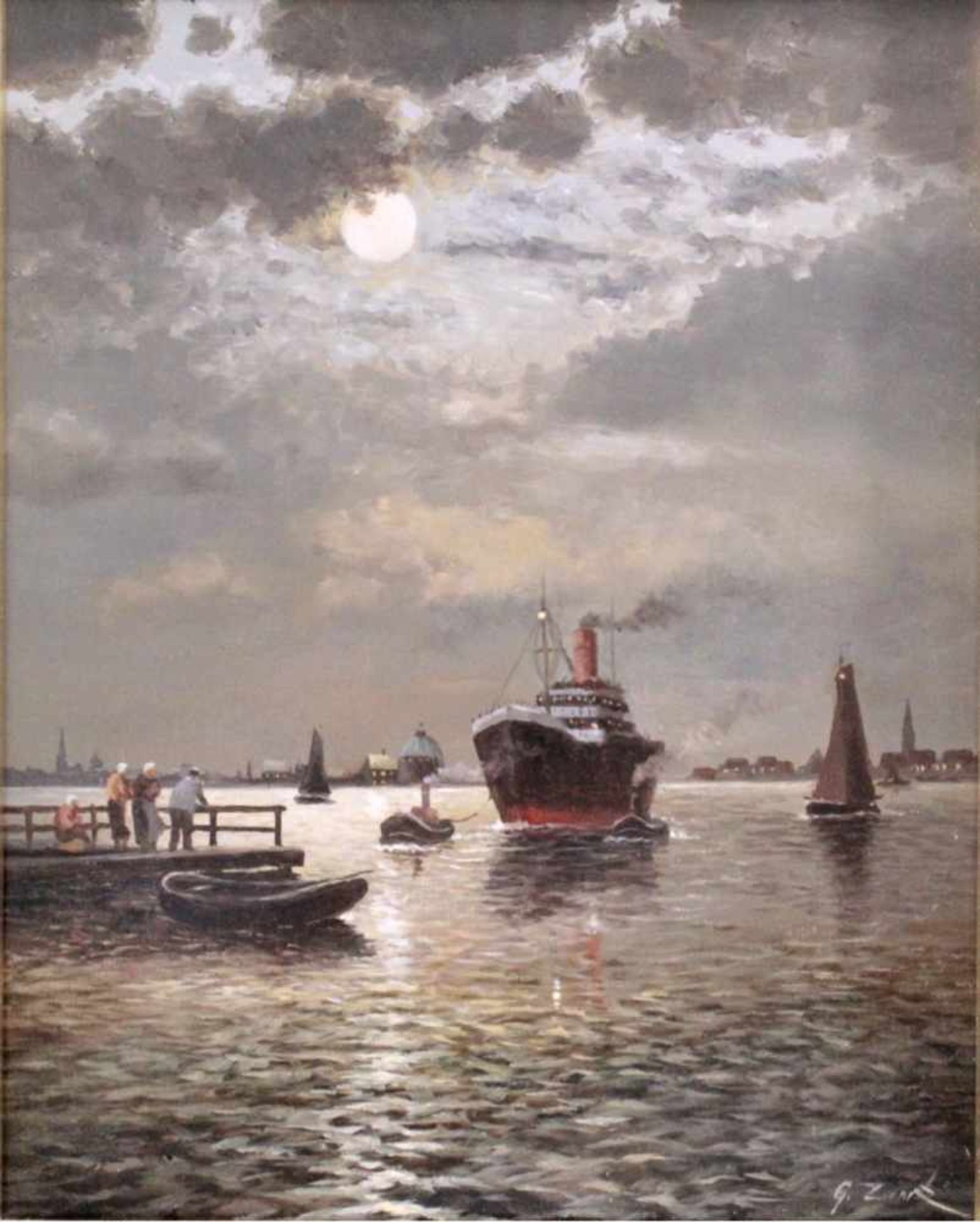 Zank Gerhard (1937 Pommern). Passagierschiff um 1900Öl auf Holz gemalt, unten rechts signiert, - Bild 2 aus 5