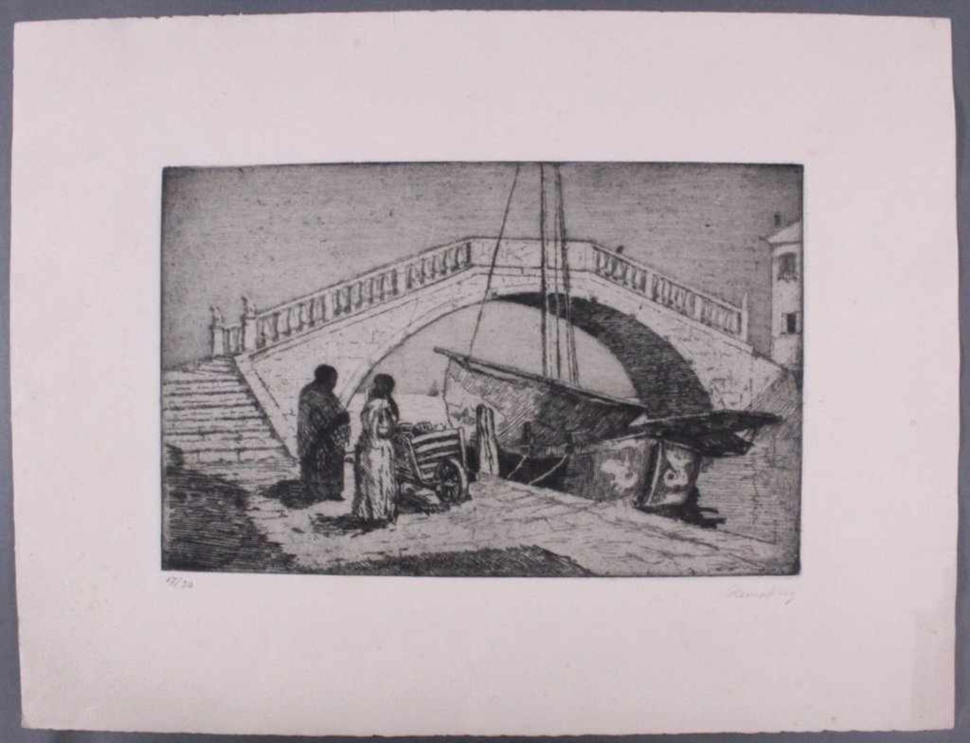 Wilhelm HEMPFING (1886-1948) "Brücke in Venedig"Radierung 17/30, unten rechts mit Bleistift - Image 2 of 5