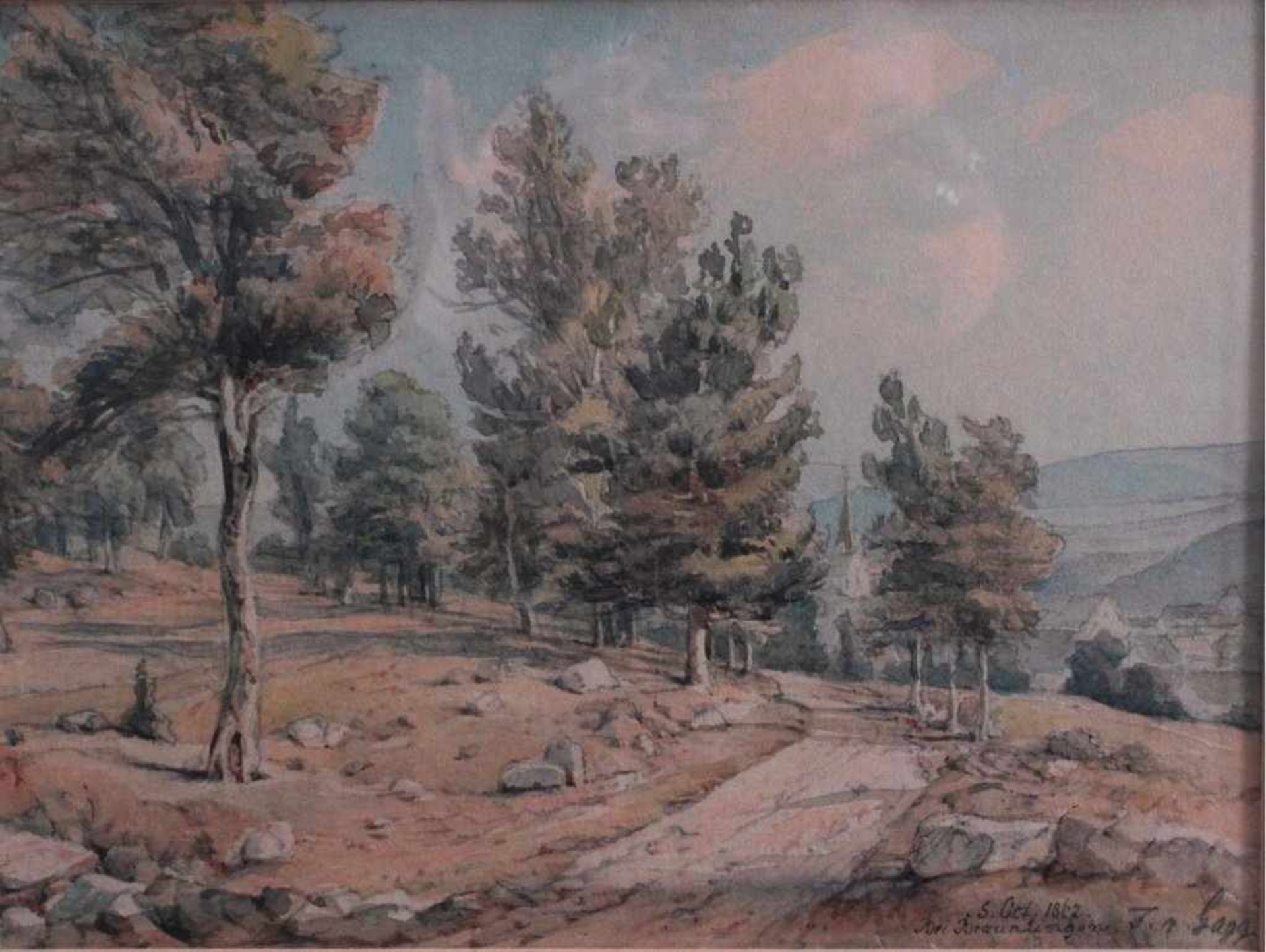 Friedrich v. Gagg-Löwenberg (1799-1874)Aquarell, "Bei Bräunlingen". Karlsruhe, Landschaftsmaler,