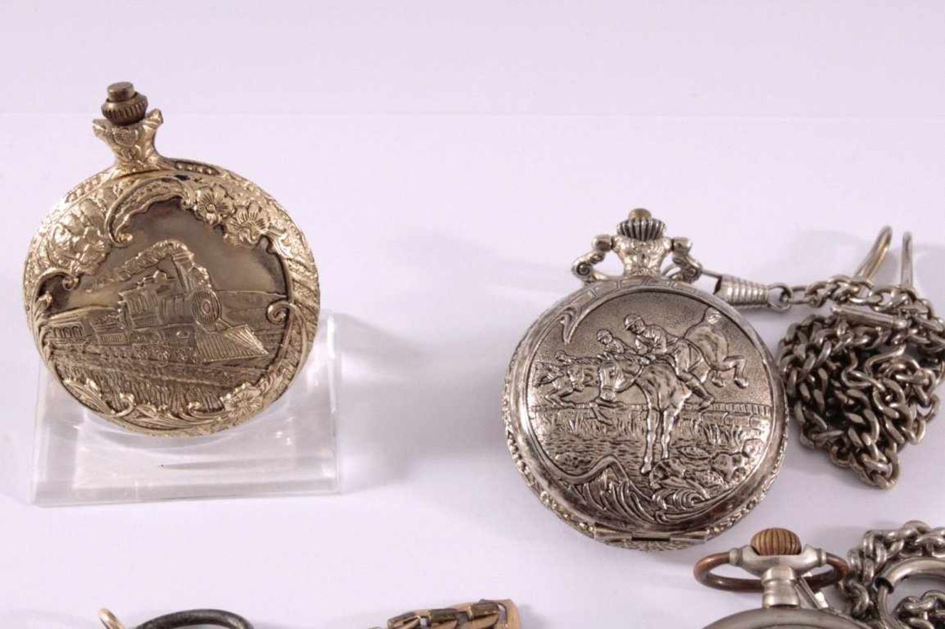 Kleine Taschenuhrensammlung1 silberne Taschenuhr mit Uhrenkette, beschädigtesZiffernblatt, kleiner - Image 3 of 5