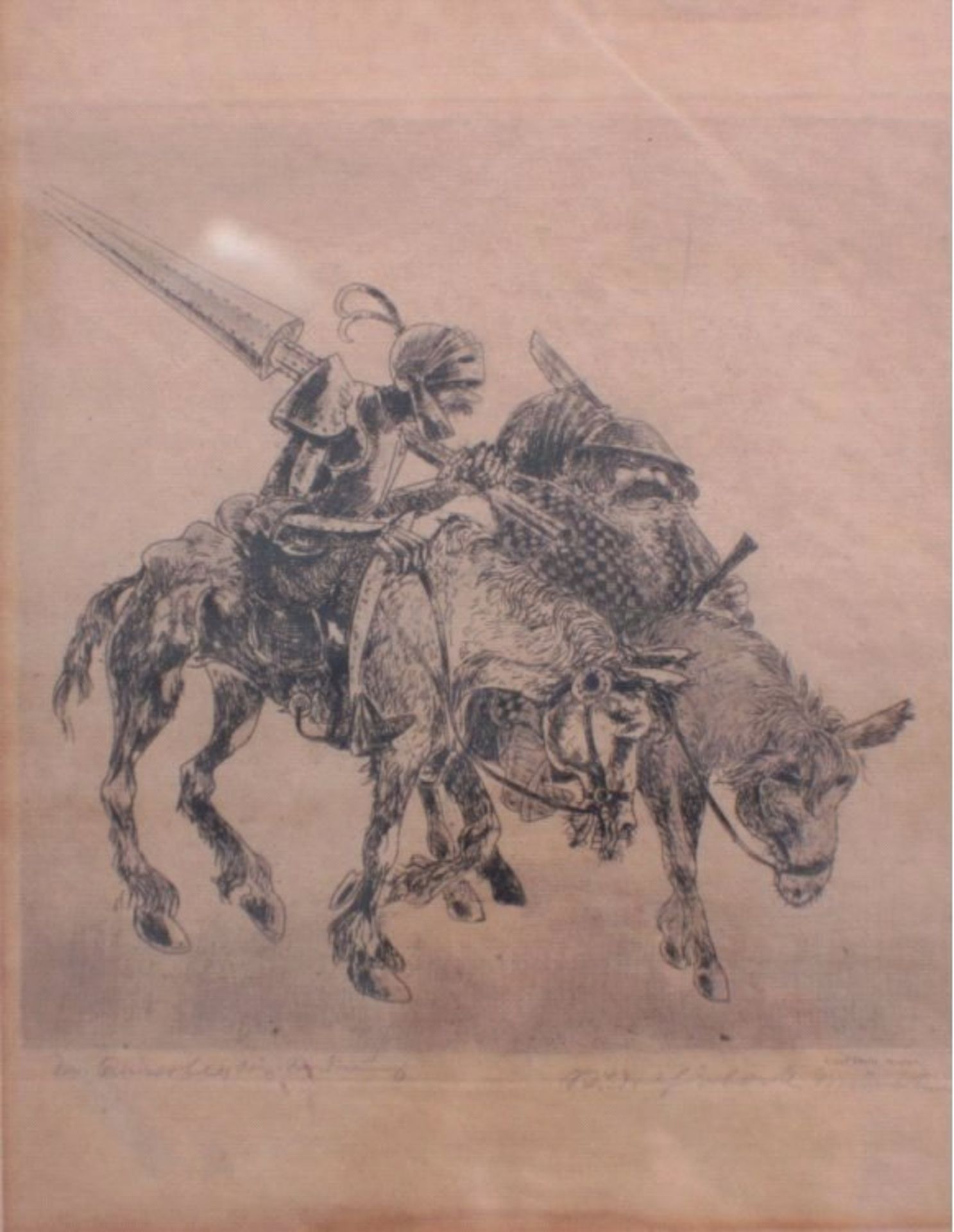 Radierung, Don Quichote / Sancho Pansa, Rudolf EberleMünchen, karikaturistische Radierung in - Image 2 of 2