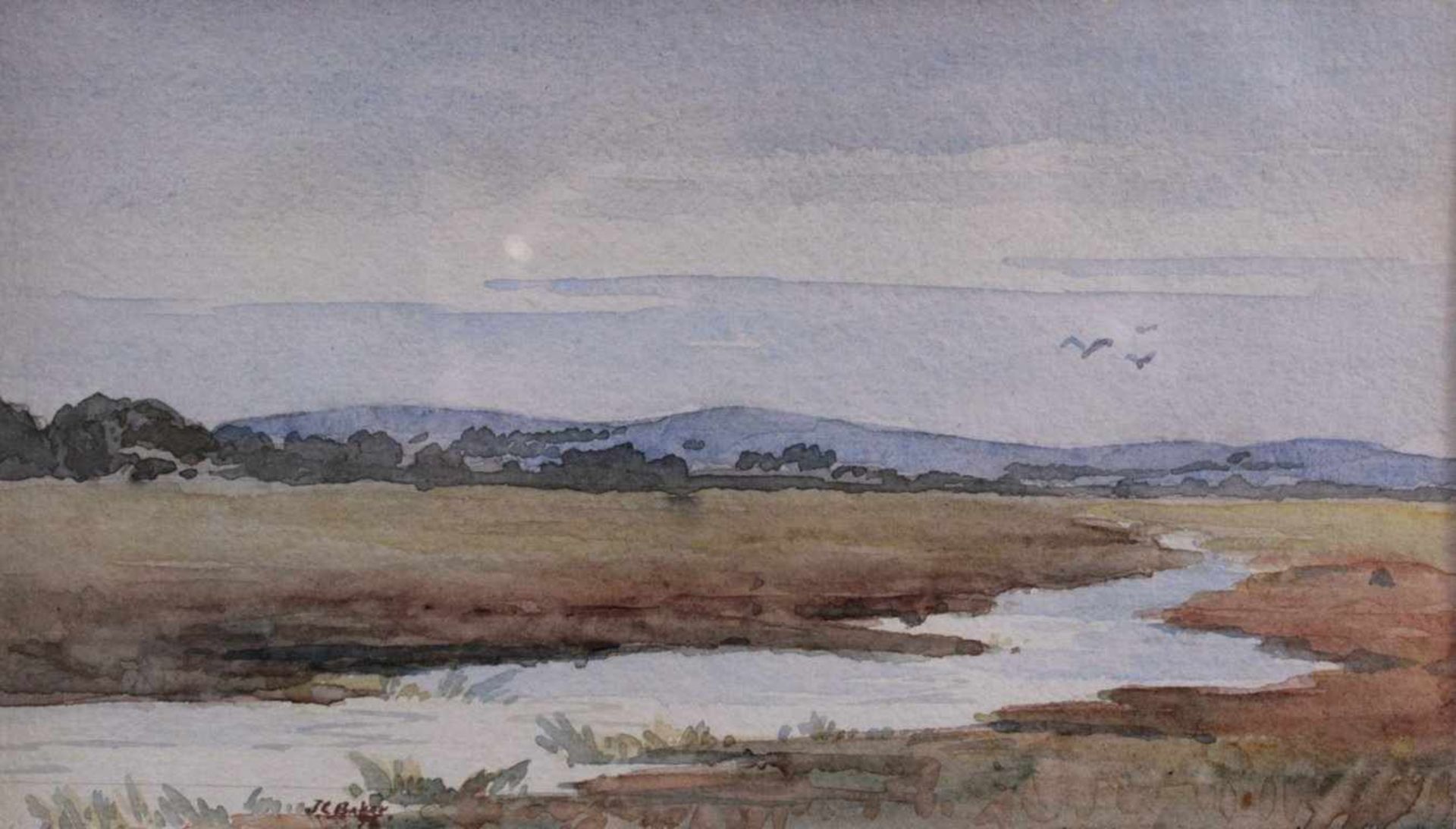 J.L. Baker (1922)Aquarell, "Landschaft mit Fluss", links unten signiert, 20 x11,5 cm. Gerahmt - Bild 2 aus 5