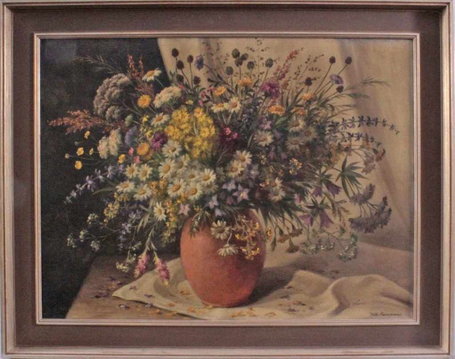 Wilhelm Hanemann (1880-1962)Öl auf Leinwand. Stillleben, "SommerlicherWiesenblumenstrauß in einer