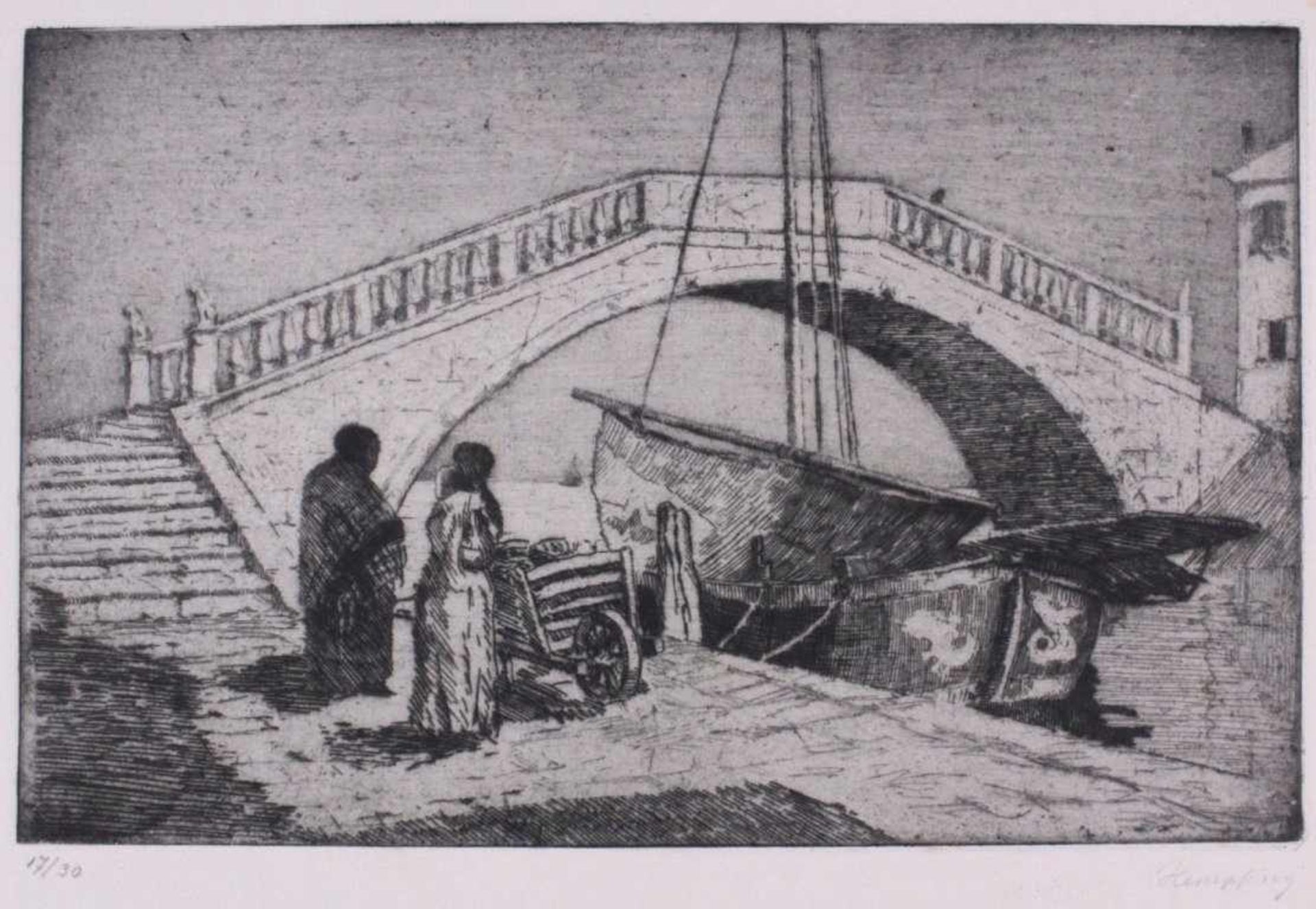 Wilhelm HEMPFING (1886-1948) "Brücke in Venedig"Radierung 17/30, unten rechts mit Bleistift