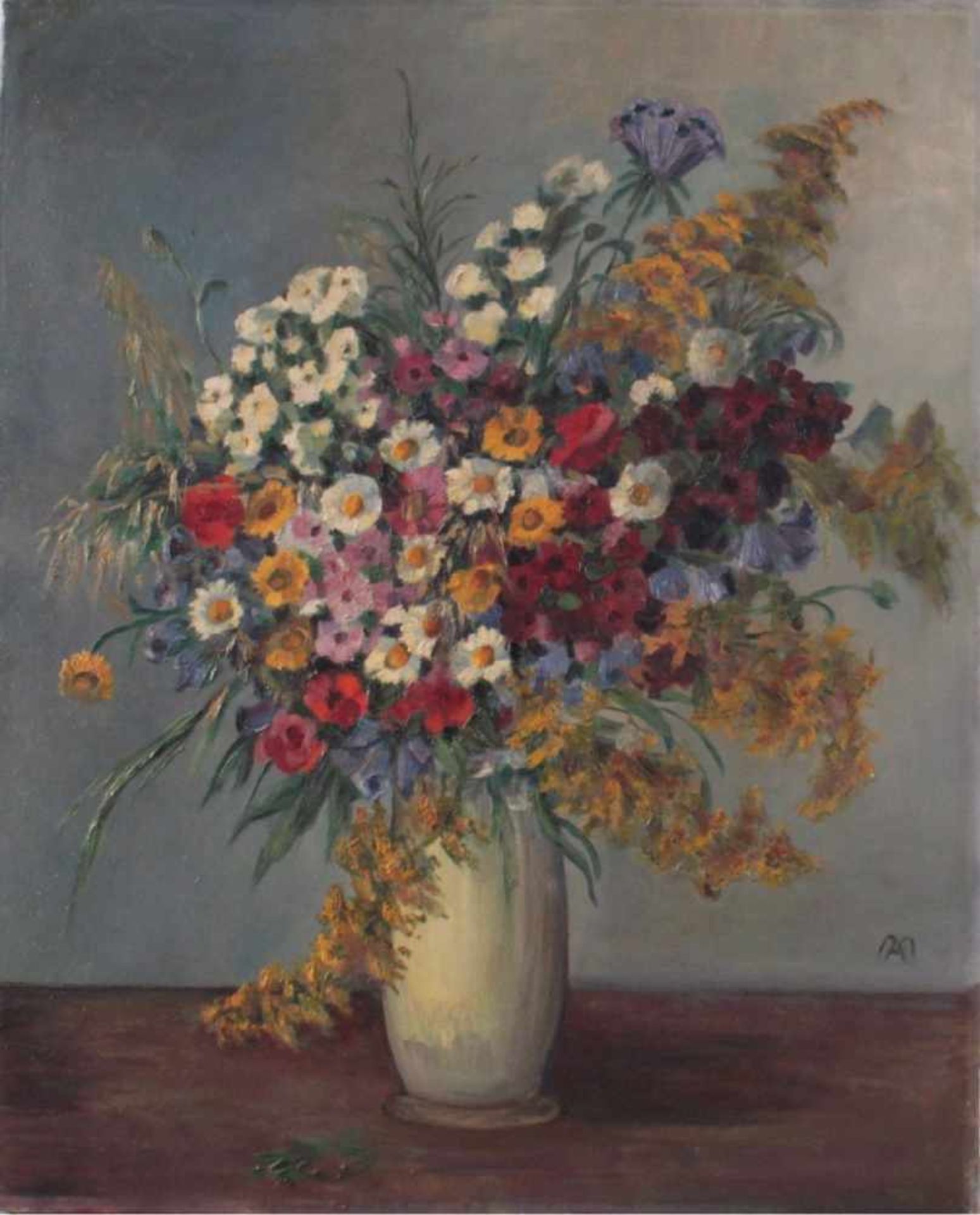 BlumenstilllebenÖl/Lwd, rechts unten monogrammiert AM, ca. 37 x 55cm. Gerahmt