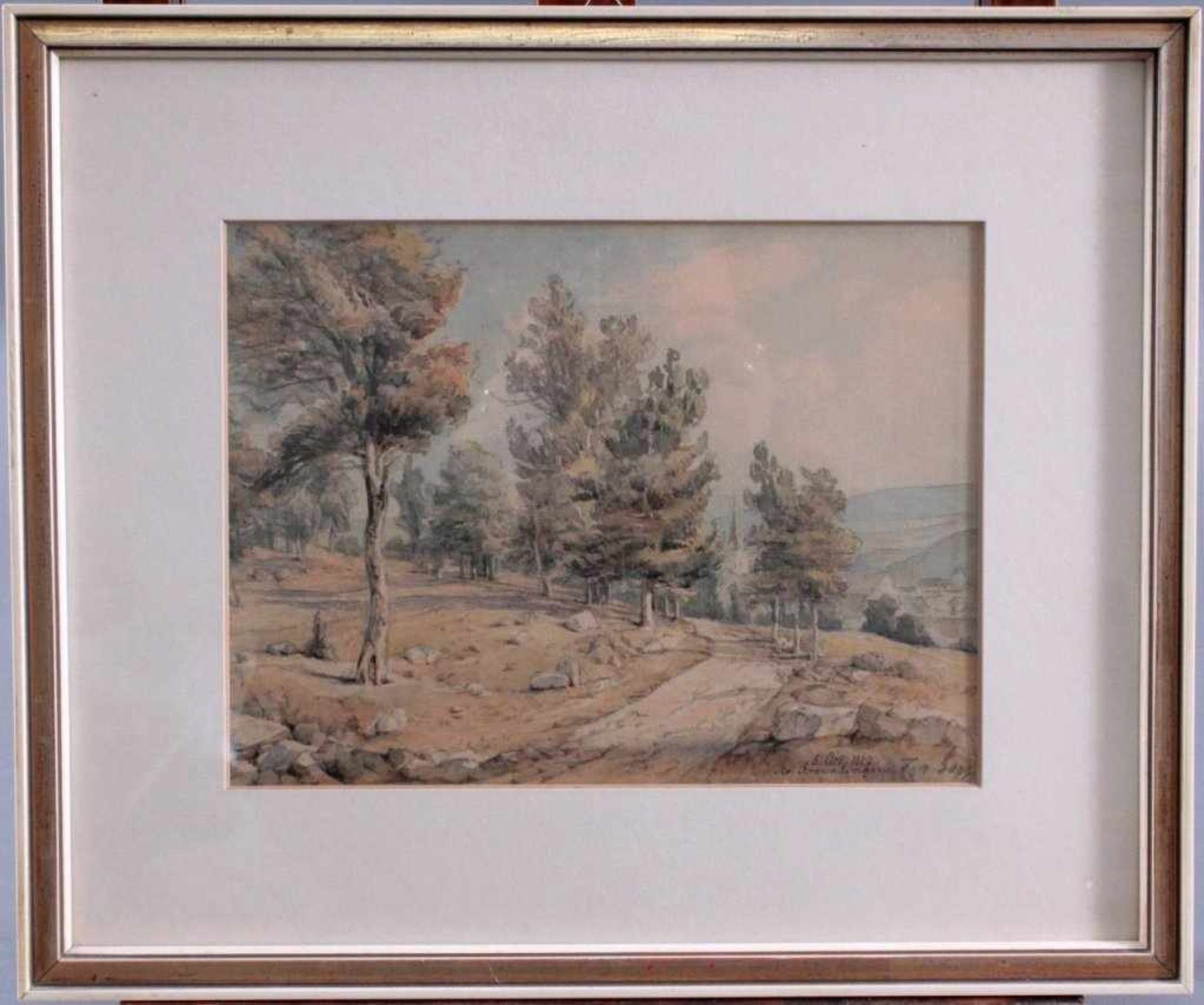 Friedrich v. Gagg-Löwenberg (1799-1874)Aquarell, "Bei Bräunlingen". Karlsruhe, Landschaftsmaler, - Bild 2 aus 3