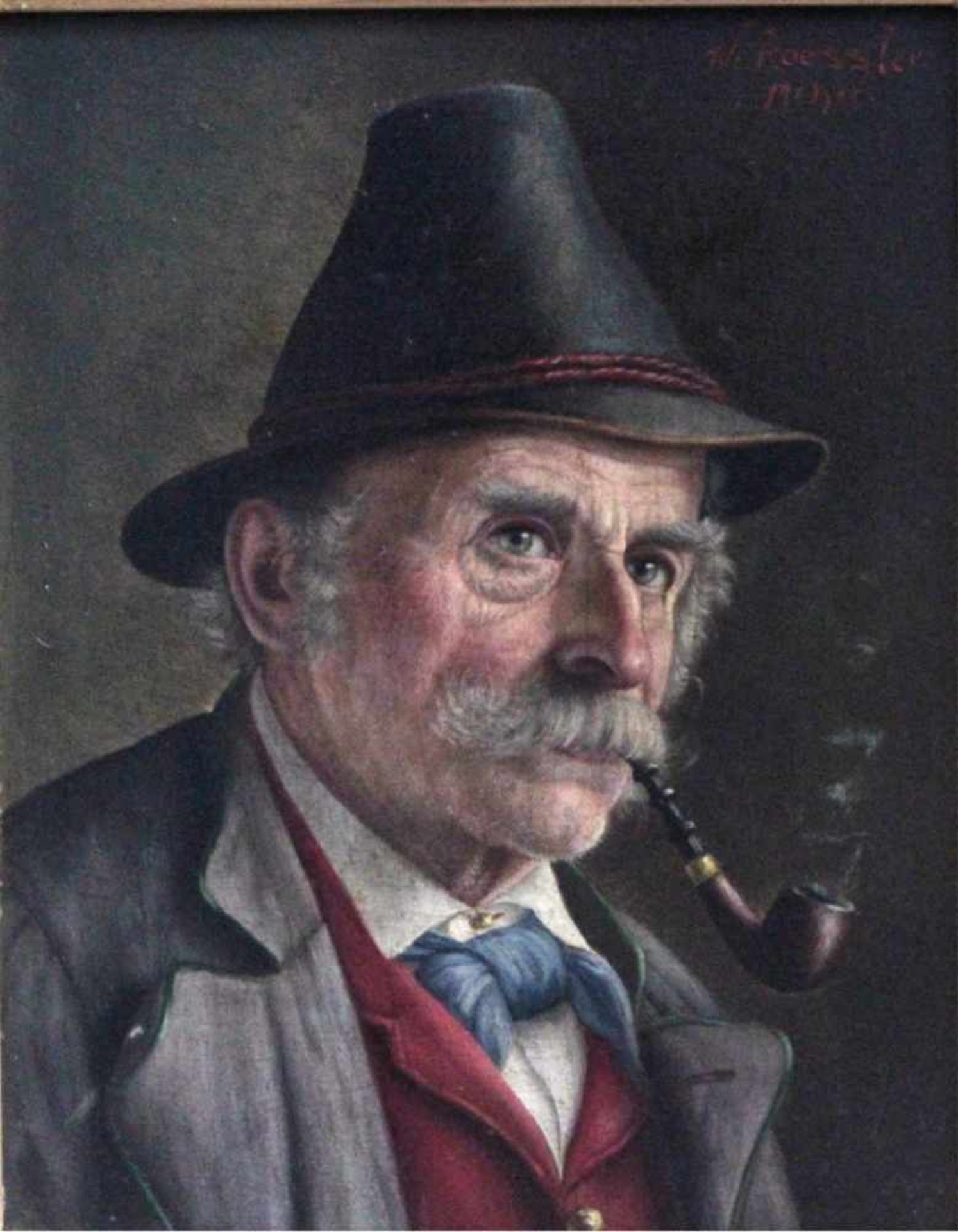 Walter Roessler (1893-1960)Öl auf Holz, "Portrait eines Pfeife rauchenden Mannes",rechts oben - Bild 2 aus 4