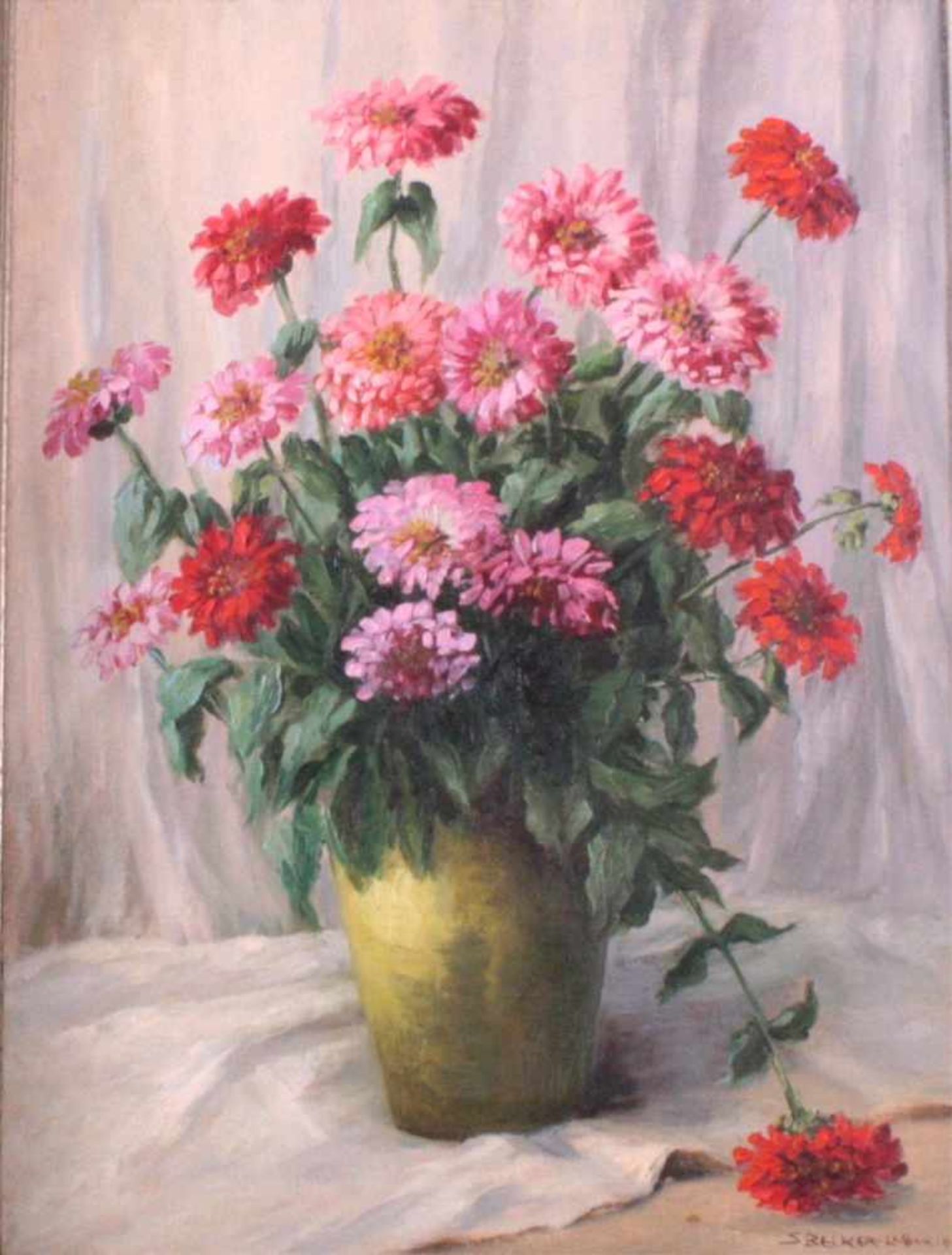 Sophia Becker-Leber, (1869-1952)Öl /Lwd, Blumenstilleben, zeitgemäßer Holzrahmen mitStuckdekor, - Bild 2 aus 4