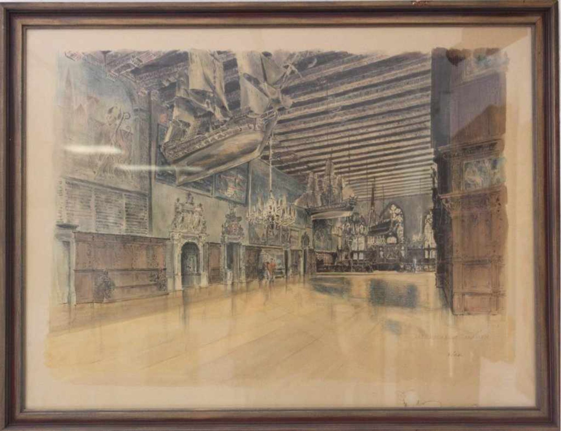 Fritz Kück (1893-1974)Aquarell, "Rathaushalle, Bremen", rechts unten signiert,ca. 60 x 80 cm.