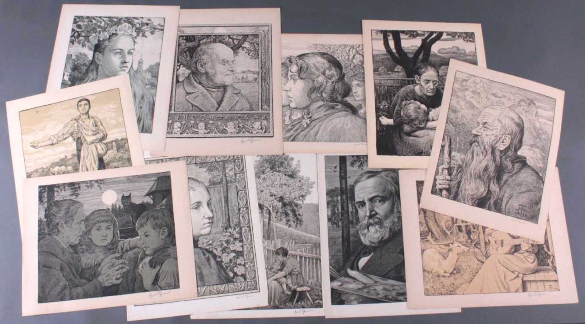 Hans Thoma 1839-1924. Schwarze Köpfe11 Grafiken, alle unten rechts mit Bleistift signiert,auf der