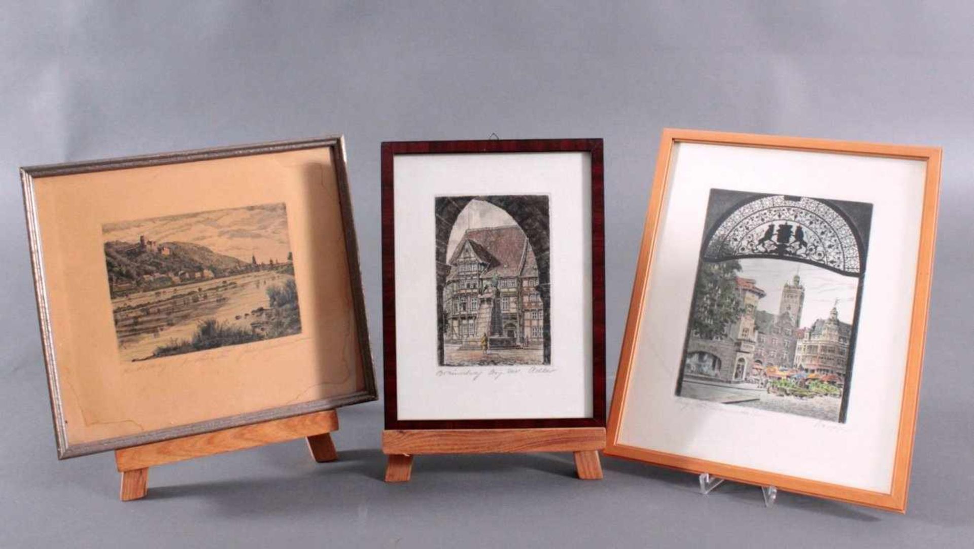 Drei Kolorierte Radierungen, "Städteansichten"Original Radierungen vom: 1) Rudi Müllers, "