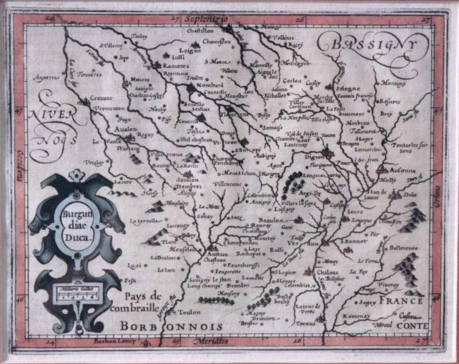 Altkolorierte Kupferstichkarten. Jan Janssonius (1588-1664)Herzogtum Burgund um 1630, ca. 15 x 17,