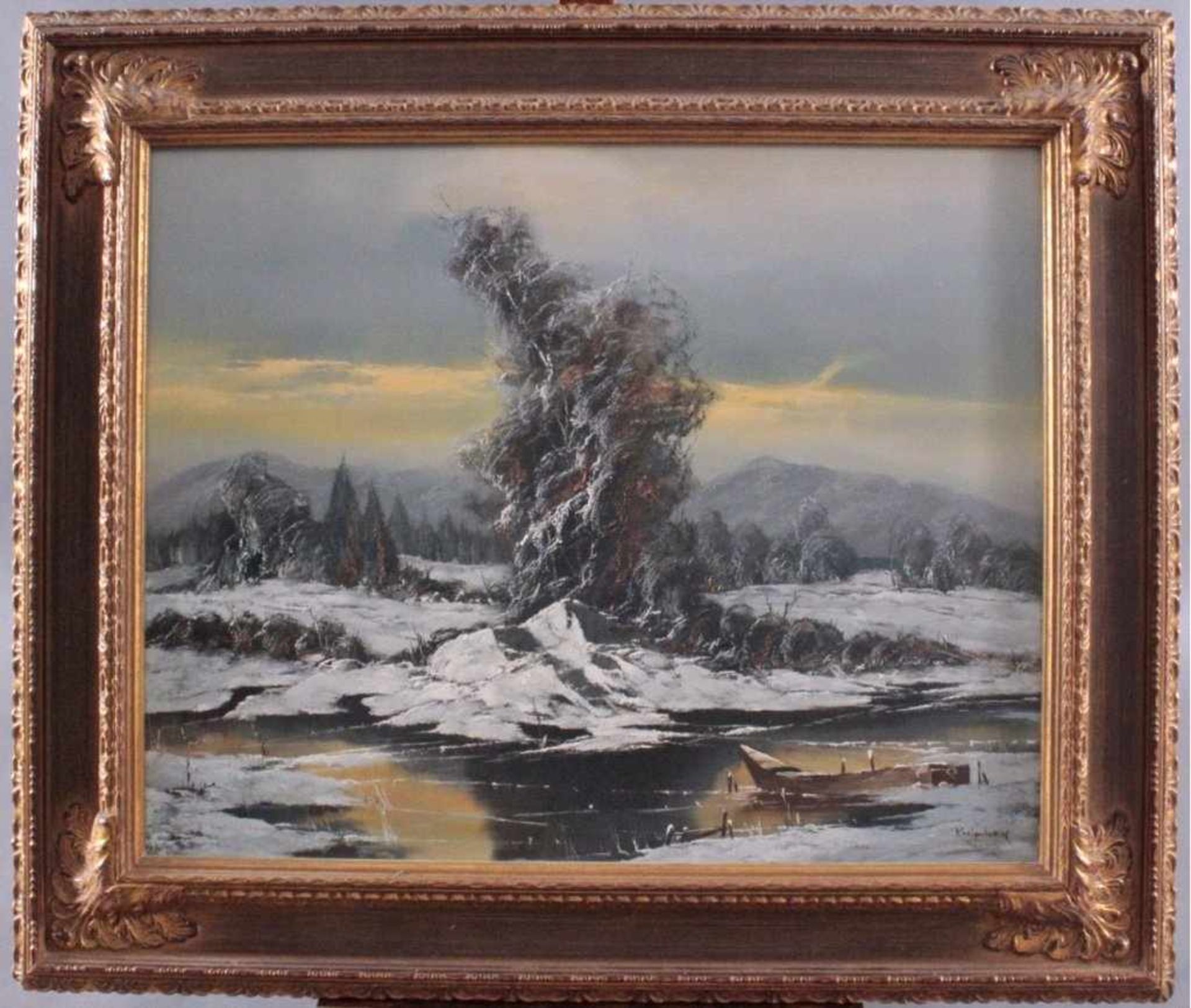 Ralphen ?-?, Winterlandschaft mit FlußÖl auf Leinwand, unten rechts signiert, mit Zertifikat,