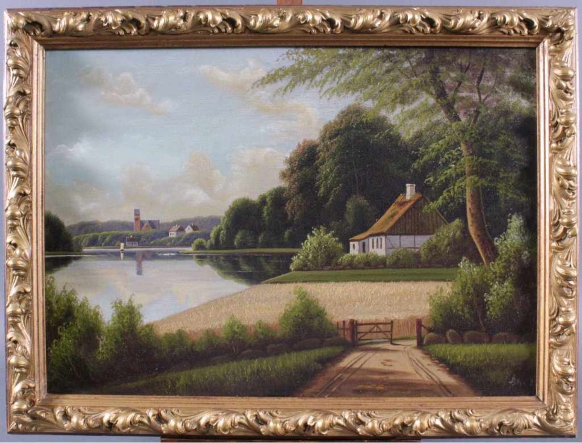 Bernhard Mühlig (1829-1910). Sommerliche SeenlandschaftÖl auf Leinwand gemalt, unten rechts mit