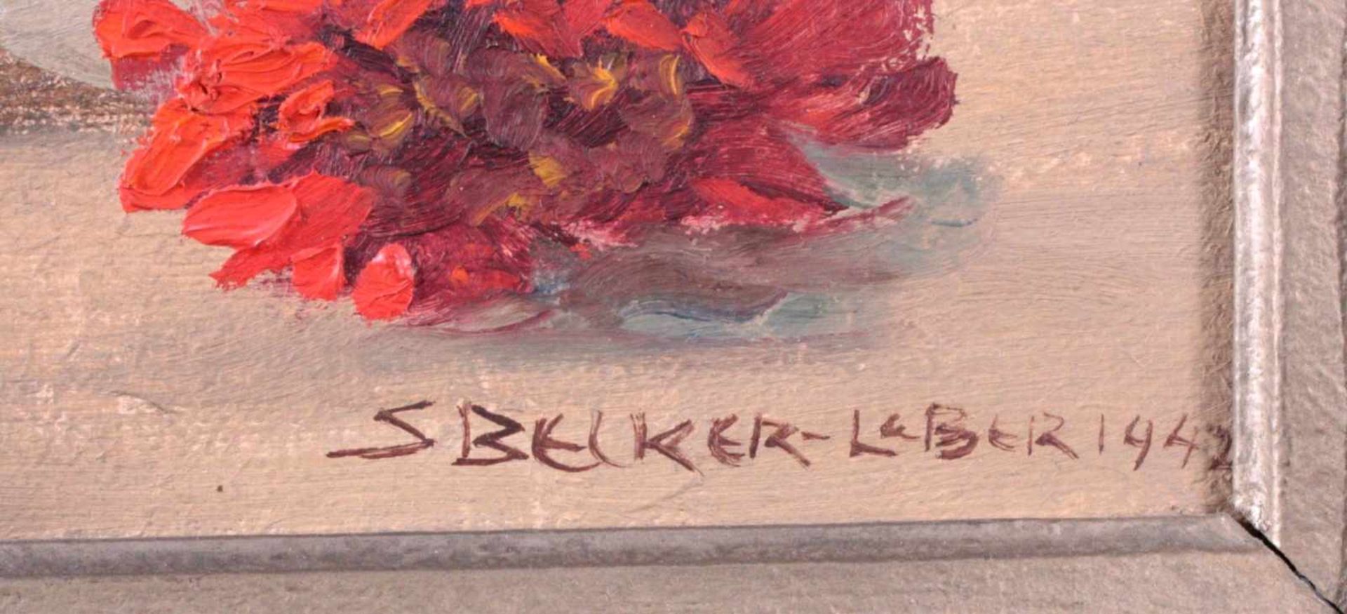Sophia Becker-Leber, (1869-1952)Öl /Lwd, Blumenstilleben, zeitgemäßer Holzrahmen mitStuckdekor, - Bild 3 aus 4