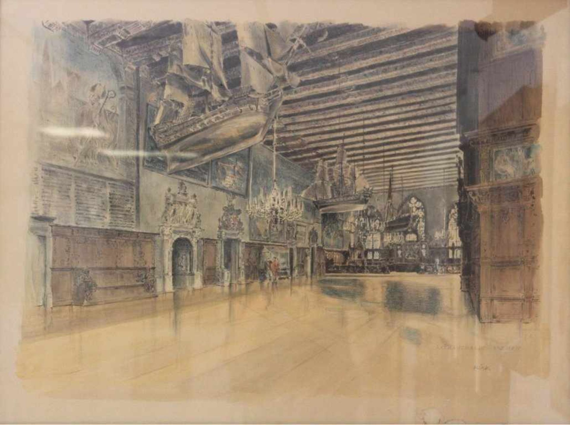 Fritz Kück (1893-1974)Aquarell, "Rathaushalle, Bremen", rechts unten signiert,ca. 60 x 80 cm. - Bild 2 aus 3