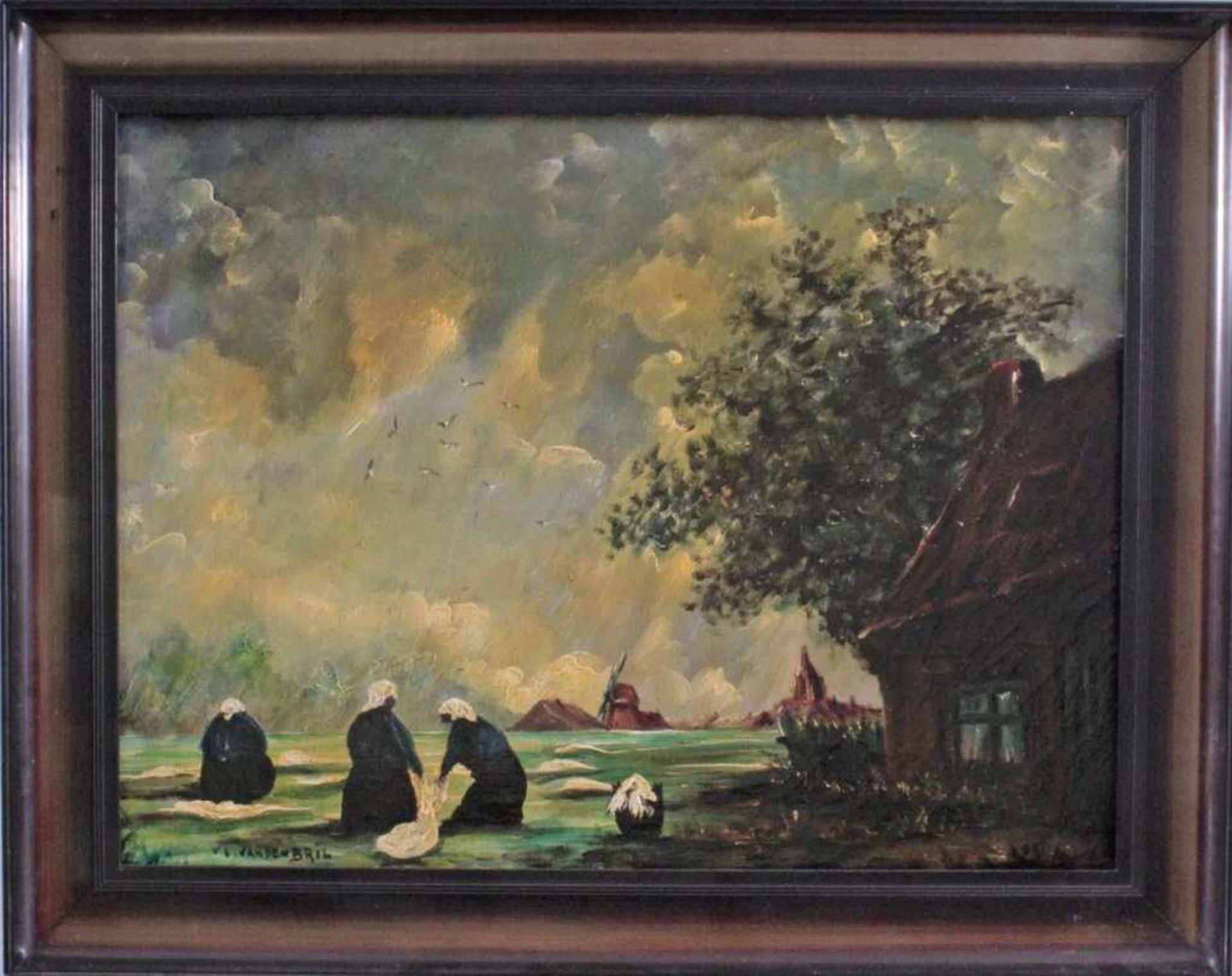 Van den Bril ?-?. Holländische Landschaft mit PersonenÖl auf Leinwand gemalt, unten links