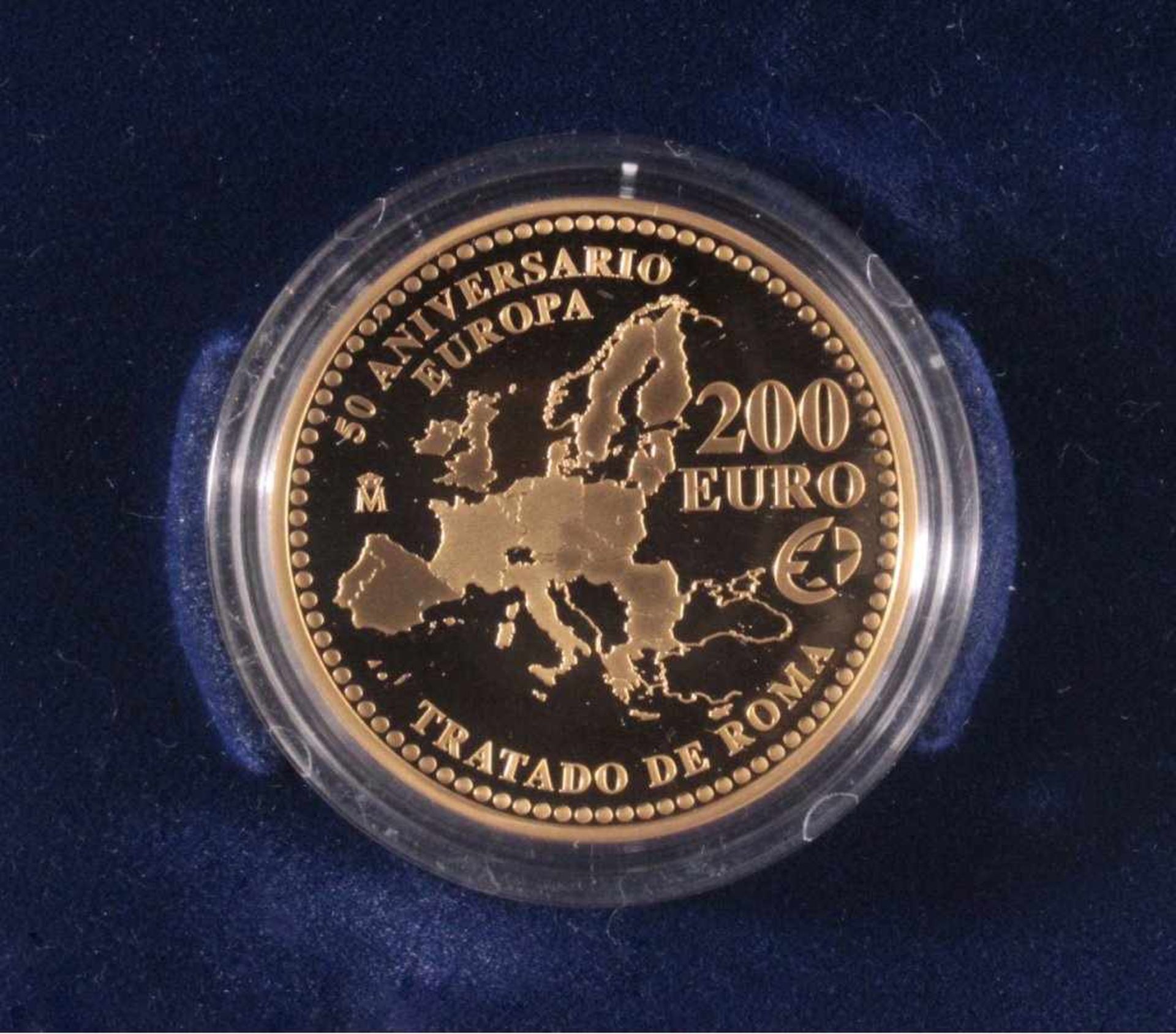 200 Euro Goldmünze Spanien 2007 - 50 Jahre römische Verträge999er Gold, 13,5 Gramm in Etui