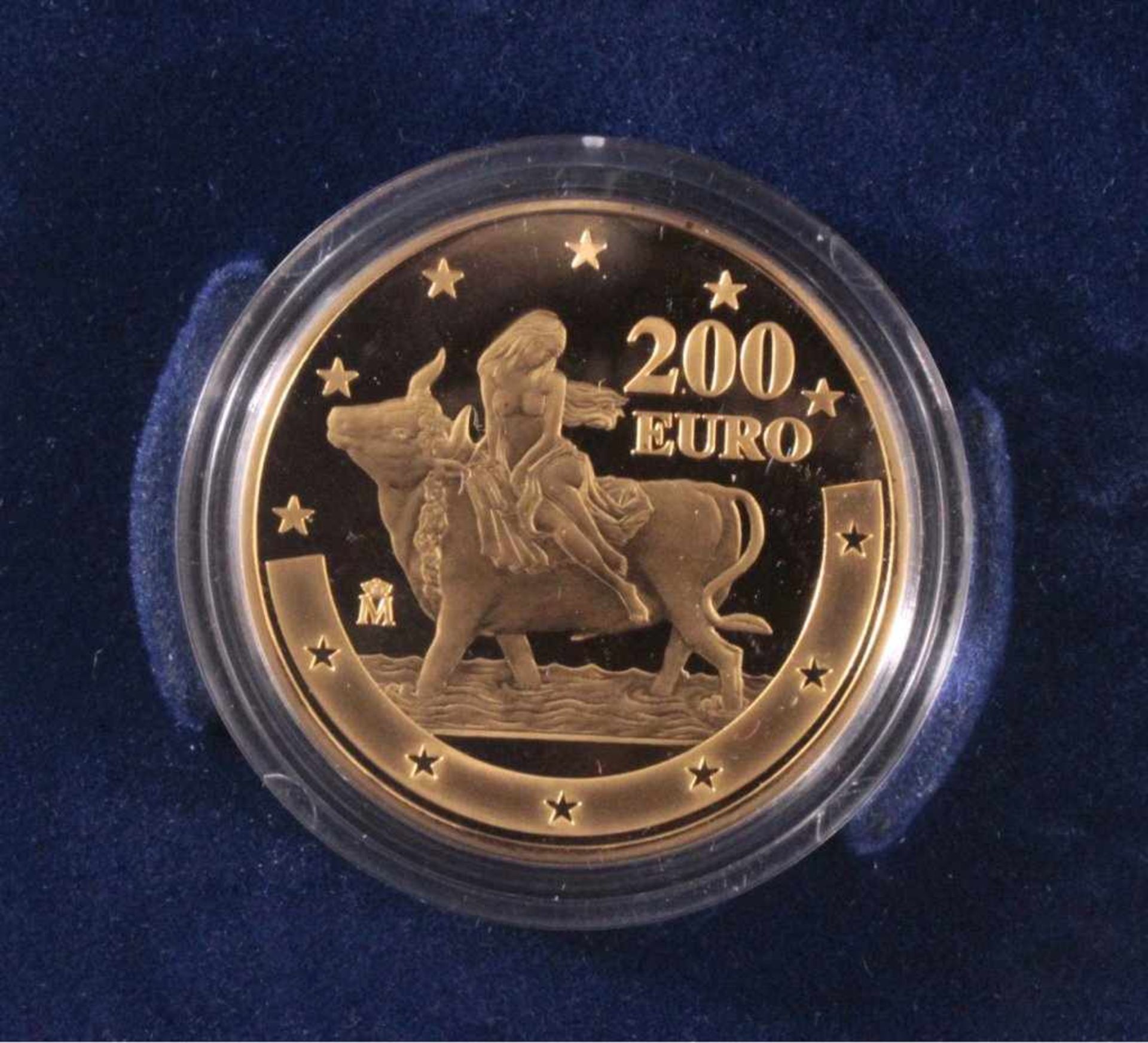 200 Euro Goldmünze Spanien 2003 - 1. Euro Jahrestag999er Gold, 13,5 Gramm, in Etui