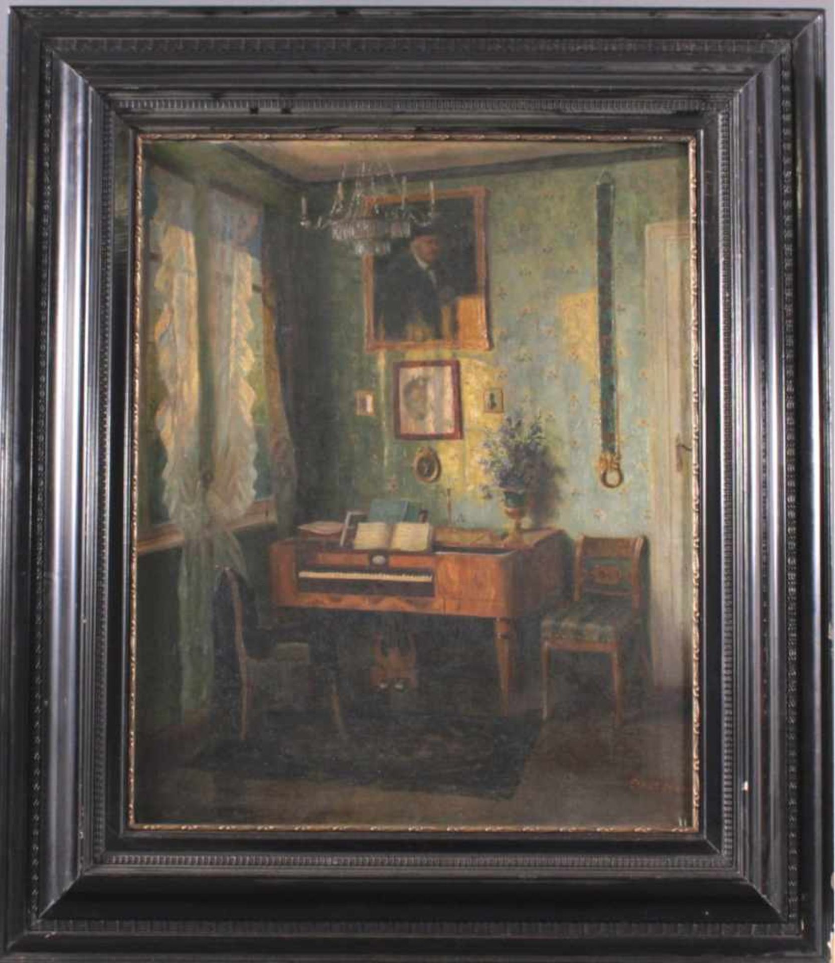Ernst Horst (1875-?), Biedermeier-Interieur mit SpinettÖl auf Leinwand gemalt, unten rechts