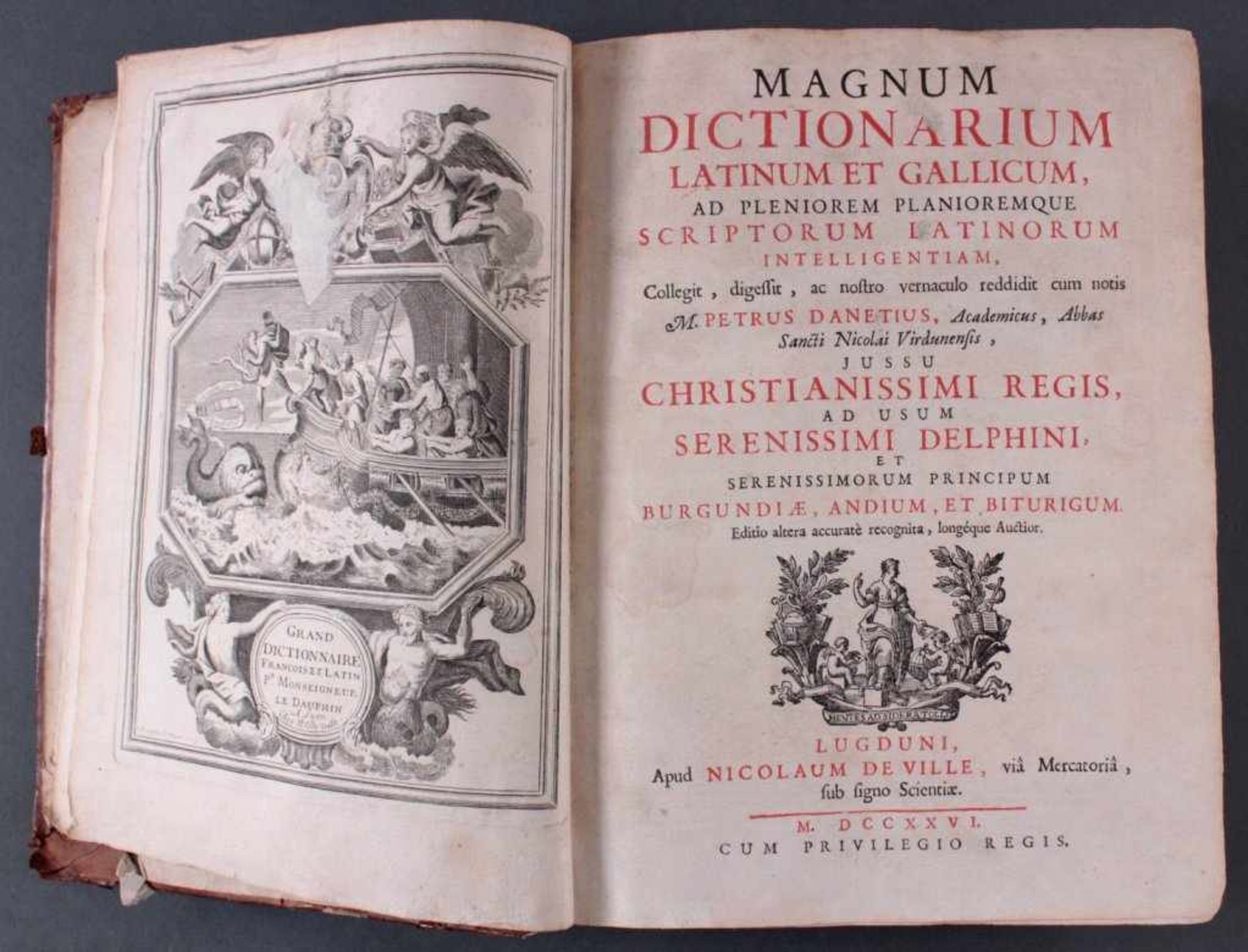 Magnum dictionarium Latinum et GallicumDatiert 1726, beschädigtes Rückenschild, Stück mit Schrift: - Bild 2 aus 4