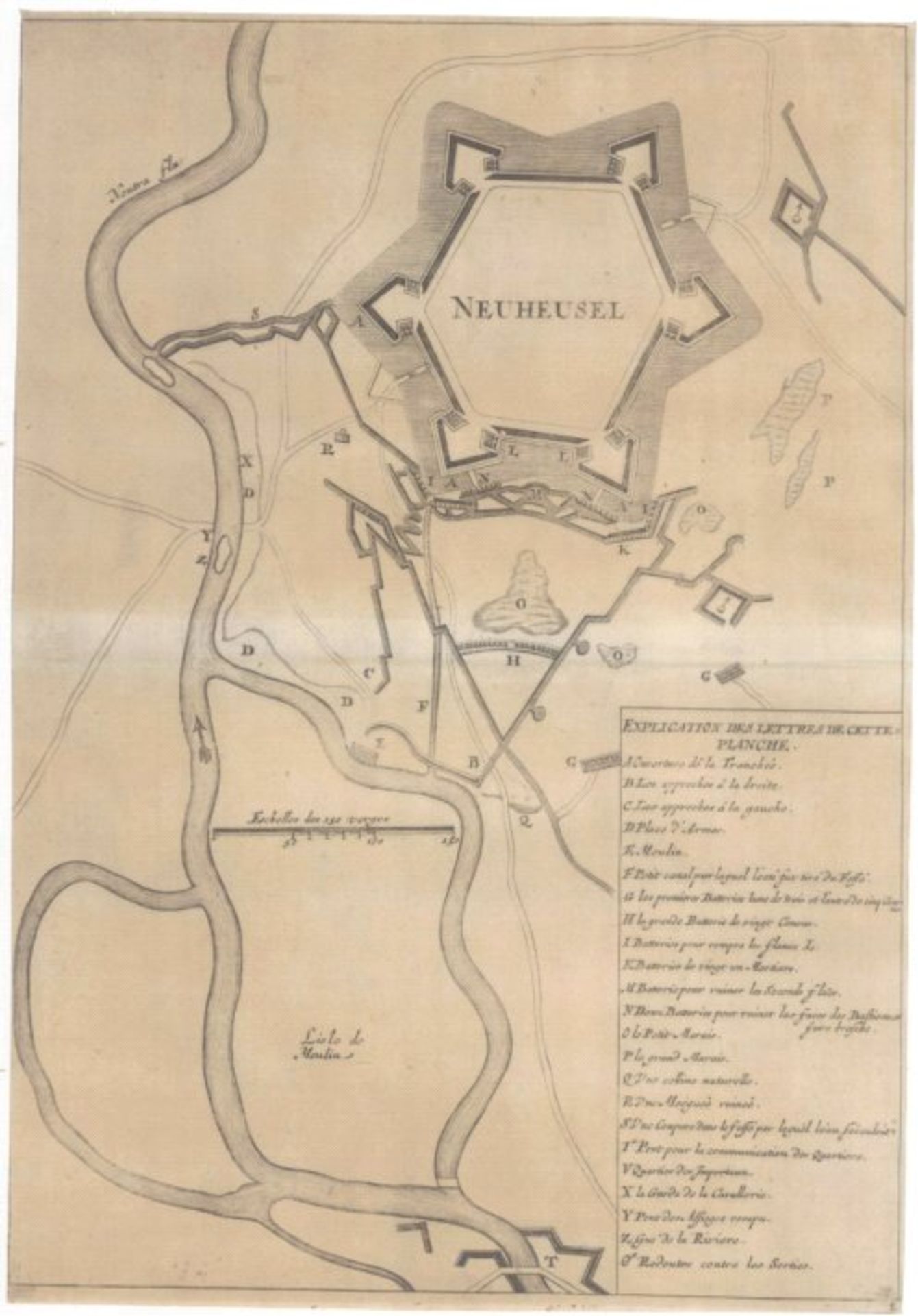 Neuheusel an der Neutra/Ungarn. Kupferstich von 1735Gesamtansicht der Festung Neuheusel. Legende A-Z - Image 2 of 2