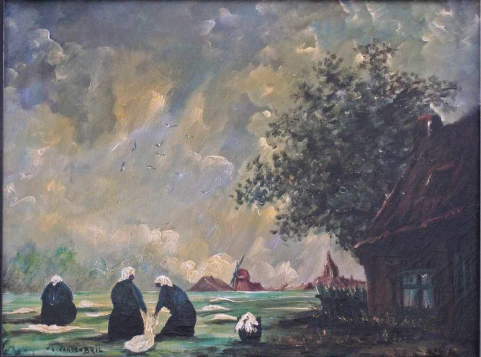 Van den Bril ?-?. Holländische Landschaft mit PersonenÖl auf Leinwand gemalt, unten links - Bild 2 aus 4