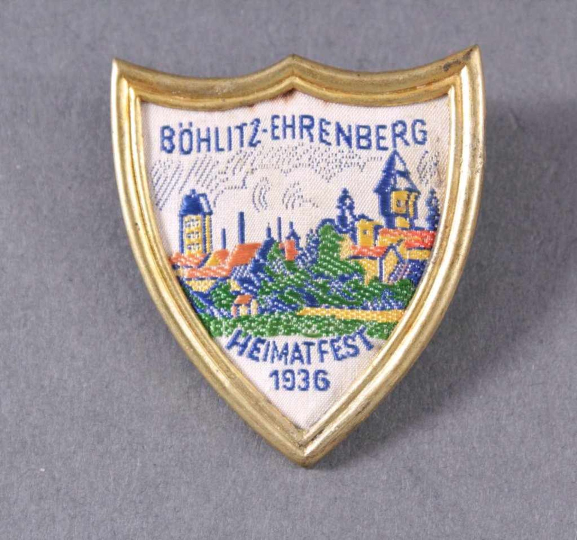 Abzeichen Böhlitz-Ehrenberg Heimatfest 1936Stoff im Metallrahmen, unleserlicher Hersteller auf