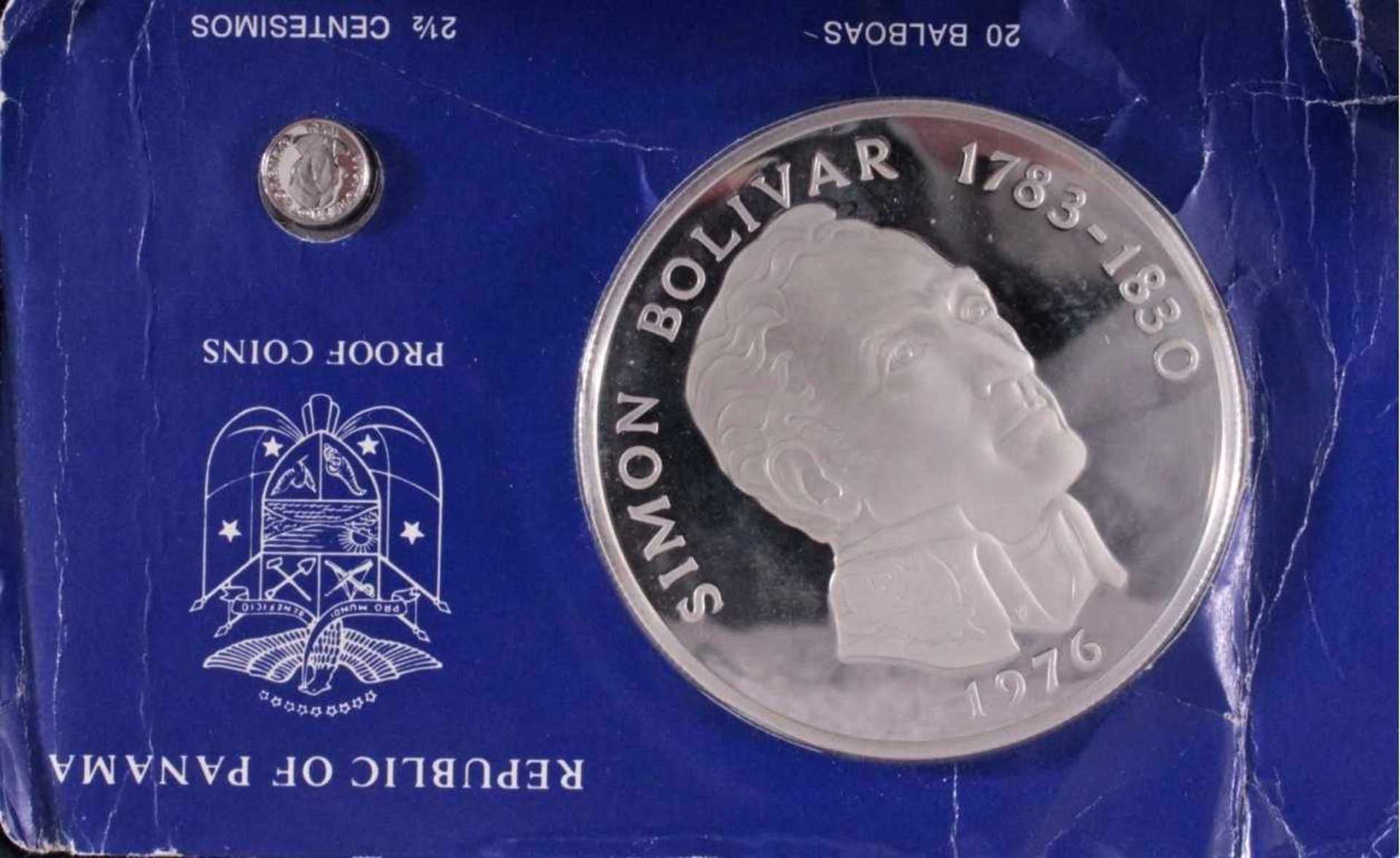Panama 20 Balboas, 1976925er Sterling Silber Münze, Gewicht ca. 120 Gramm, in Etui,PP