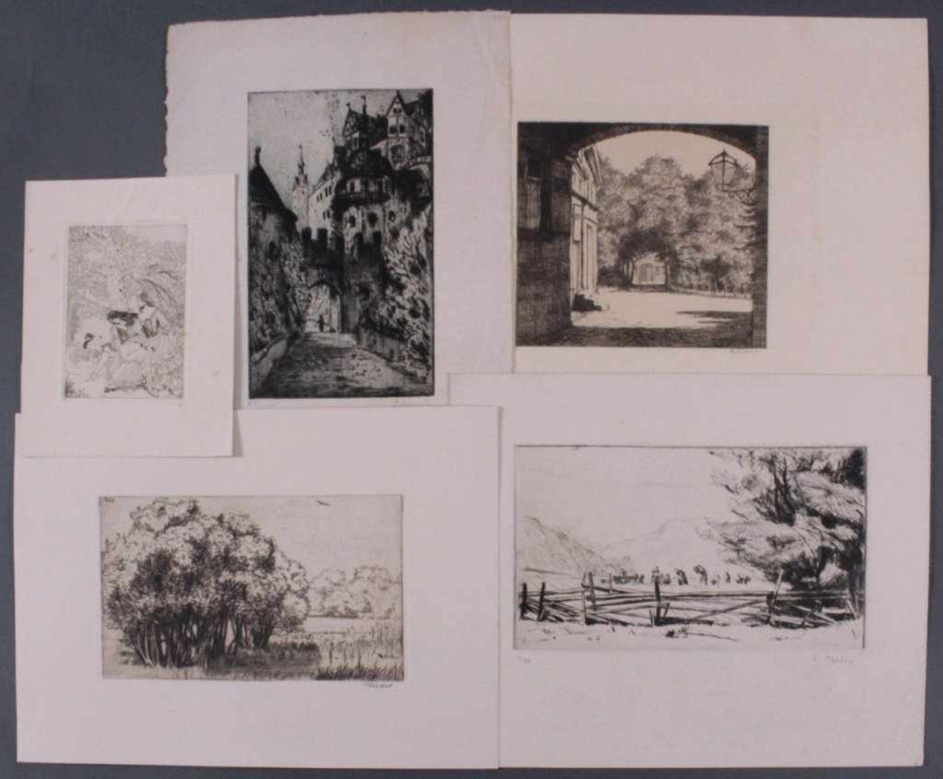Konvolut Grafik1x Adolf Schinnerer 1876-1949, Radierung, unten rechtssignier, ca. 30 x 35 cm.1x