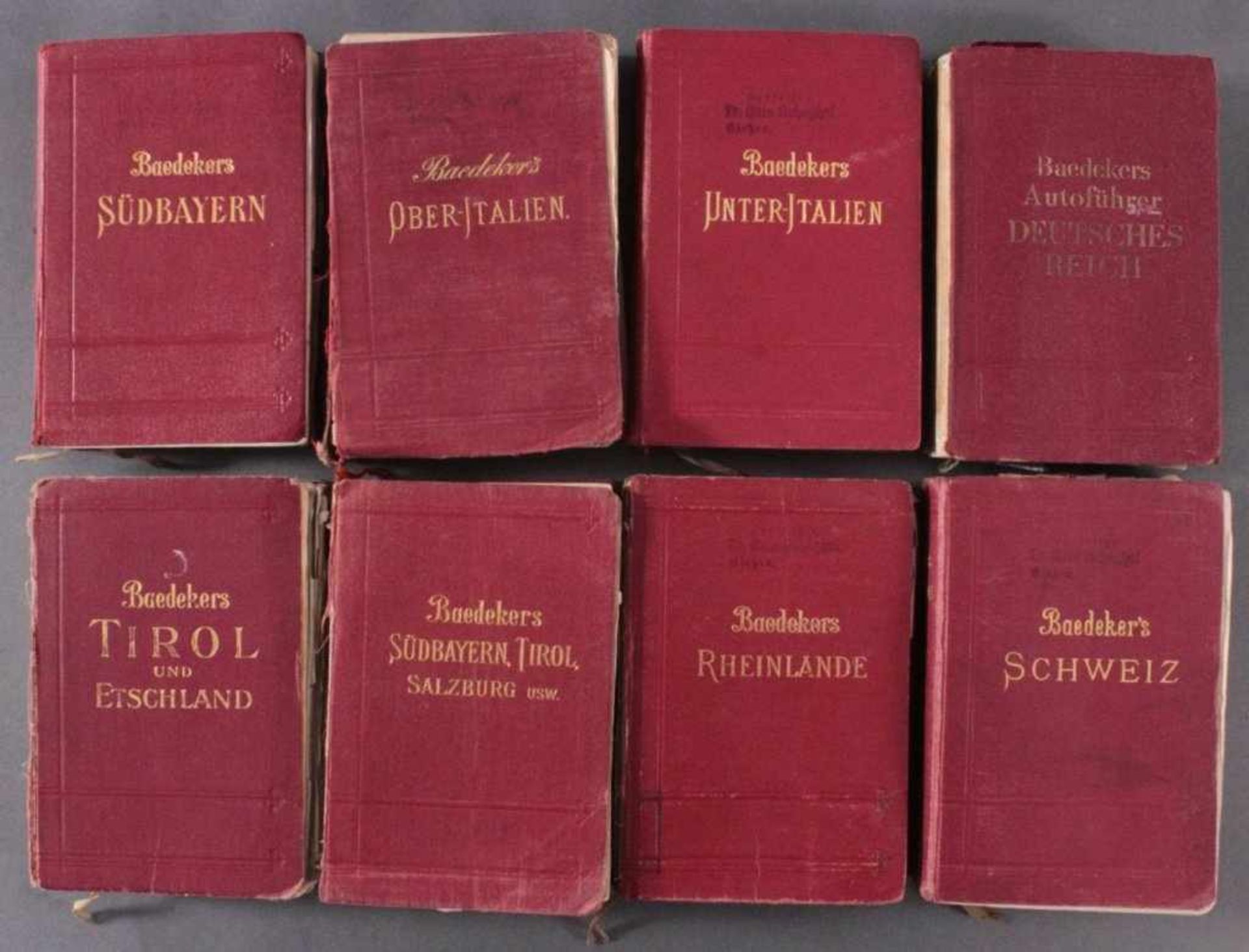 Baeddeckers Reisehandbücher 1828-1945, 8 StückSchweiz, deutsches Reich, Rheinlande, Südbayern