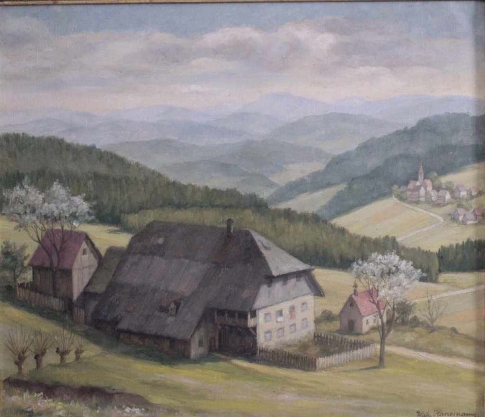 Wilhelm Hanemann (1880-1962)Öl auf Leinwand. Stillleben, "Schwarzwaldlandschaft mitBauernhof", - Bild 2 aus 4