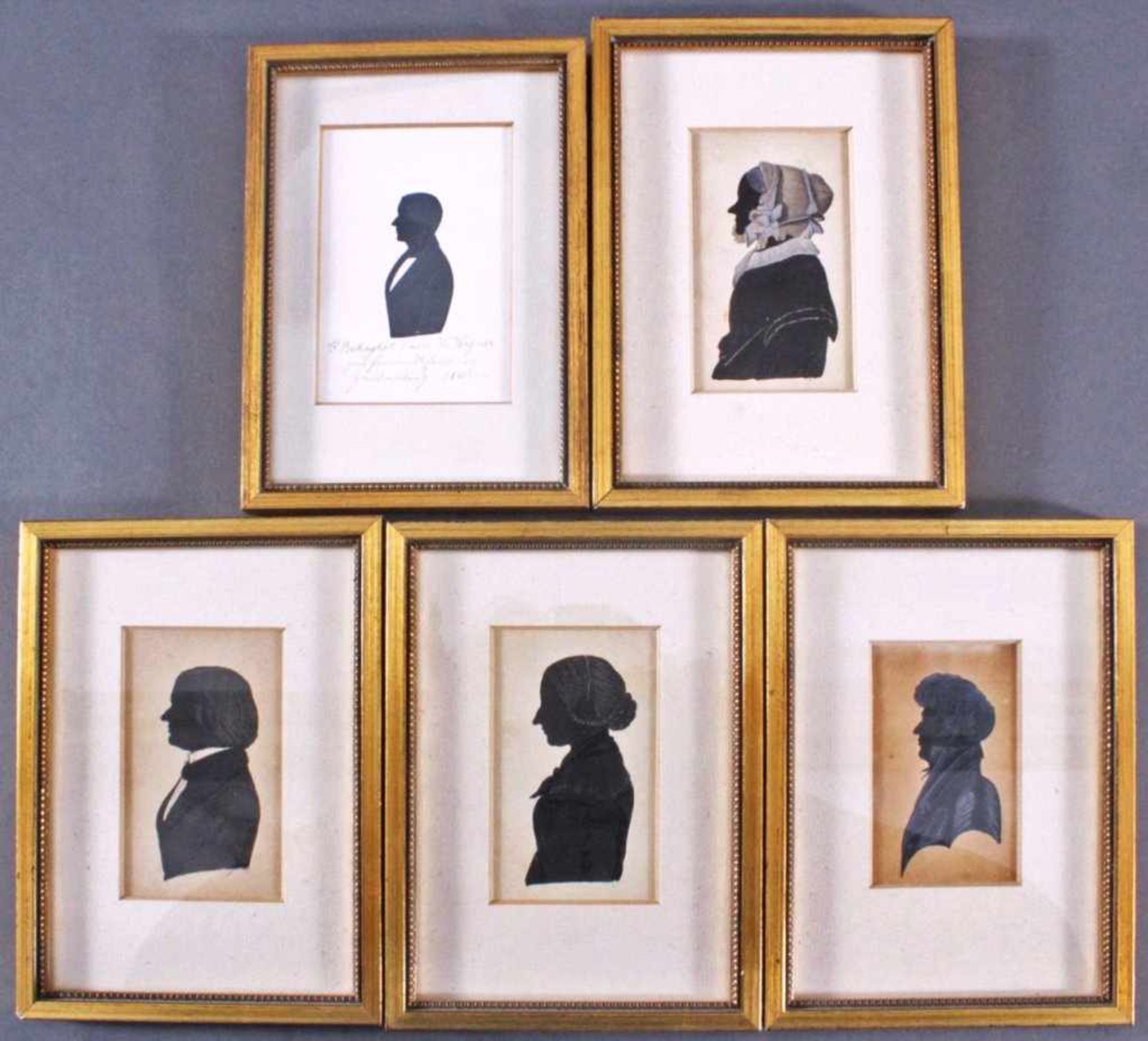 Fünf Tuschezeichnungen, Biedermeier-MiniaturportraitsHalbportraits-Tuschezeichnungen in der Art