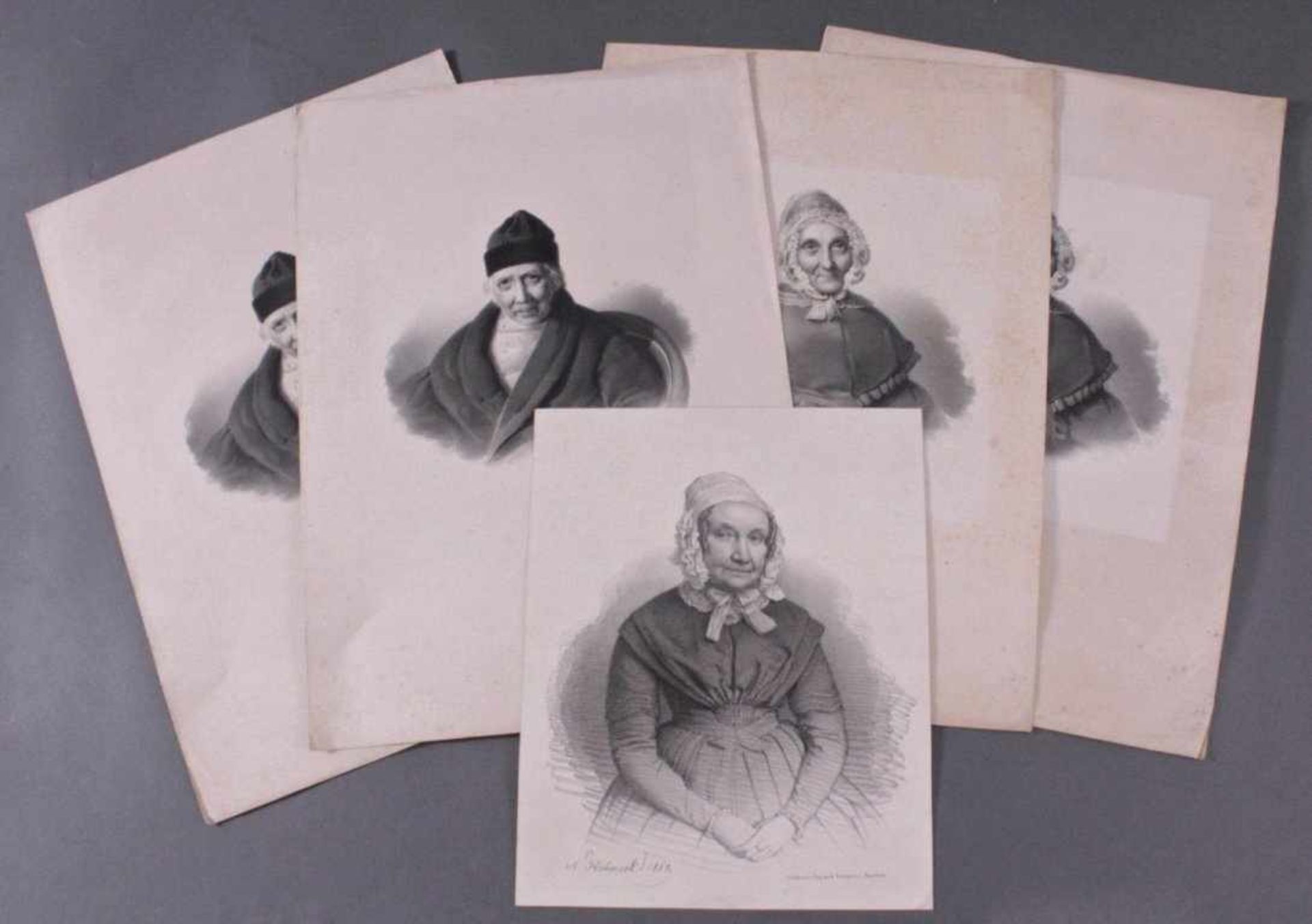 Adolf Honeck 1812-1879Grafikmappe mit 5 Grafiken, 1 Grafik in der Platte signiertund datiert 1850,