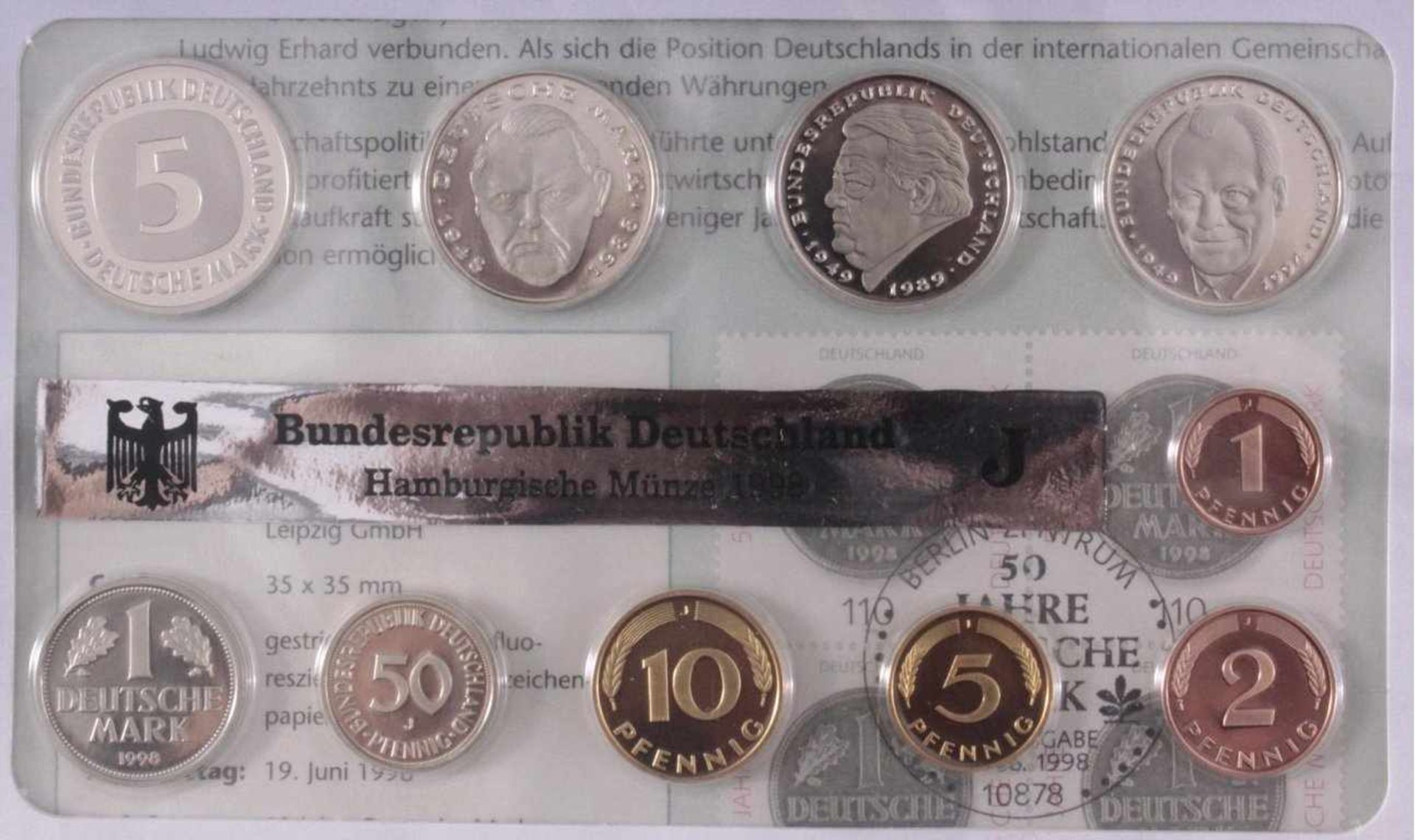 KMS BRD 1998, alle Prägestätten5 Folder der "Deutschen Post", Währungsunion...Abschied vonder D- - Bild 2 aus 2