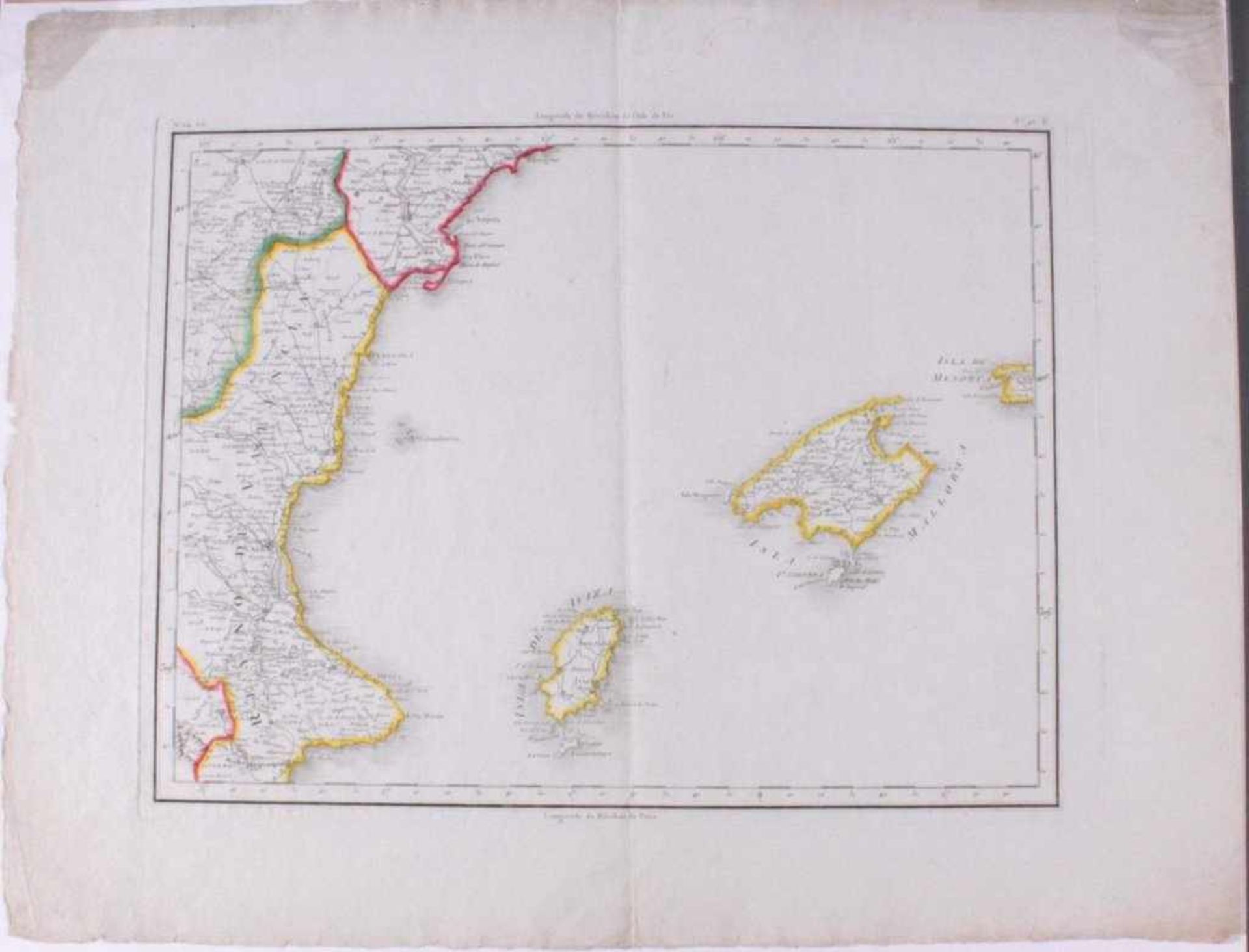 Grenzkolorierte Kupferstichkarte aus Rigobert Bonne"Atlas Moderne" Paris 1771Landkarte: Balearen (