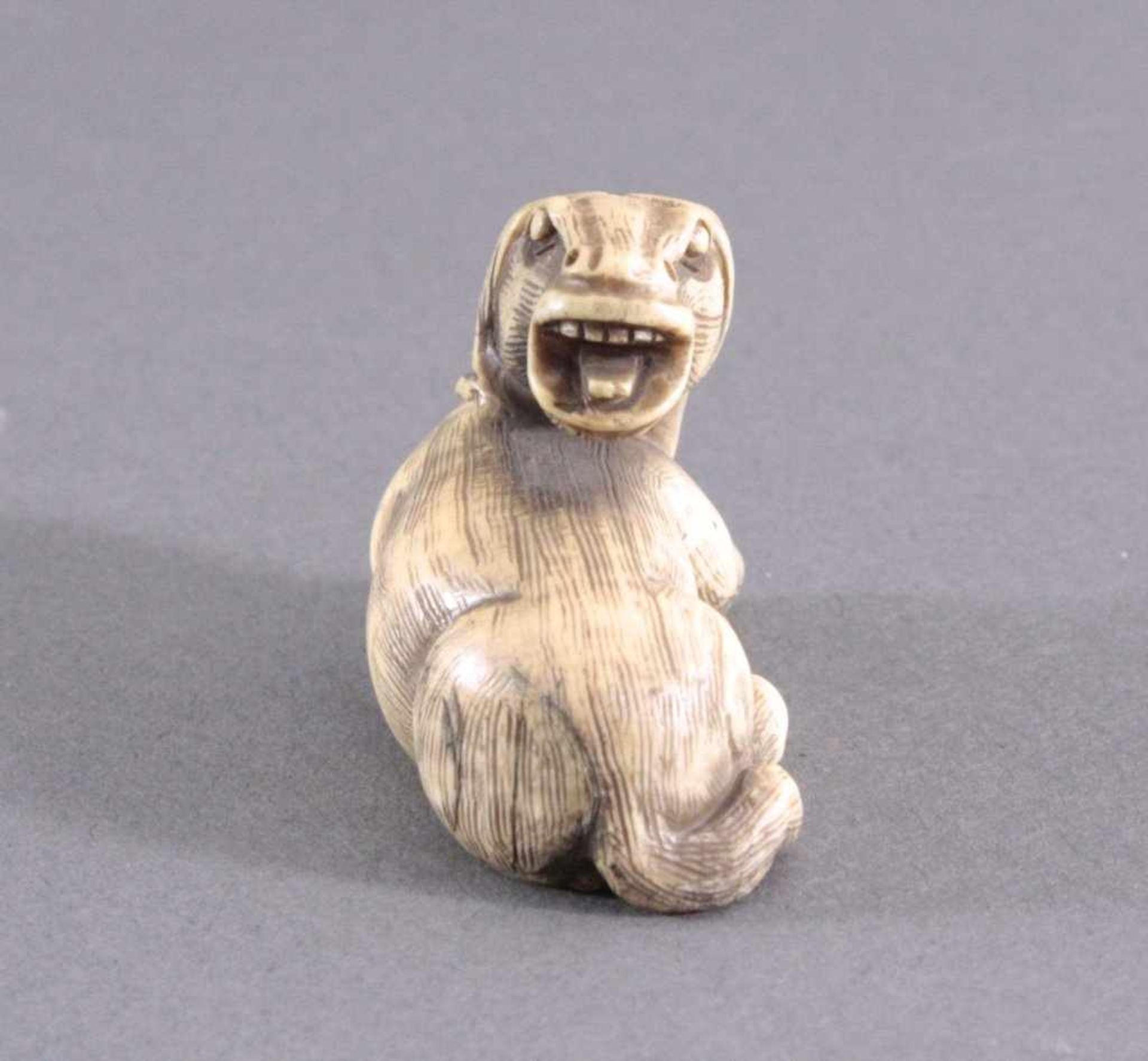 Netsuke, Japan 1. Hälfte 20. Jh., Elfenbein geschnitztVollplastische Schnitzerei, liegendes Pferd, - Bild 2 aus 5