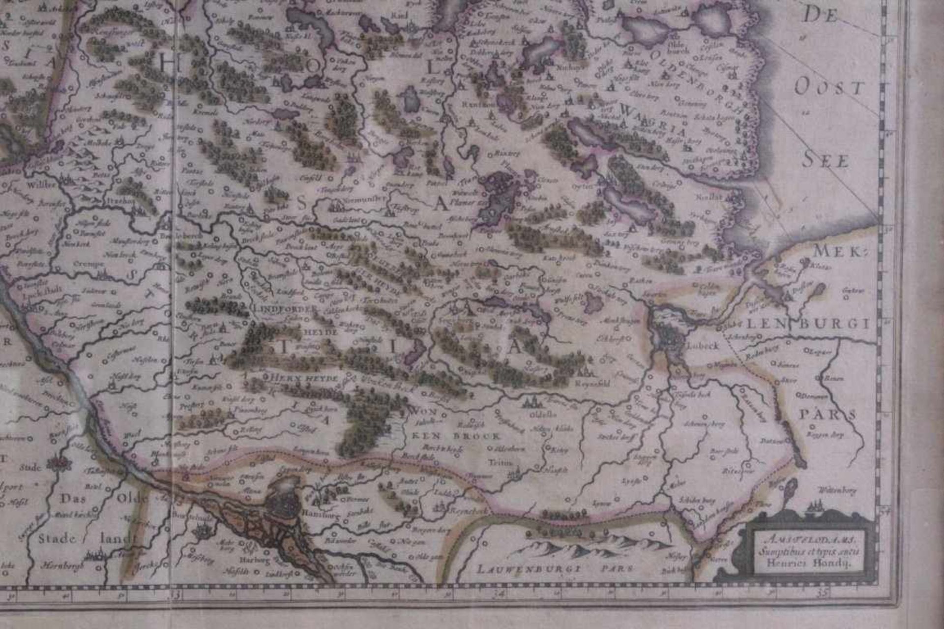 Herzogtum Holstein. Ducatus Holsatiae Nova TabulaAltkolorierter Kupferstich von H. Hondius bei - Bild 6 aus 7