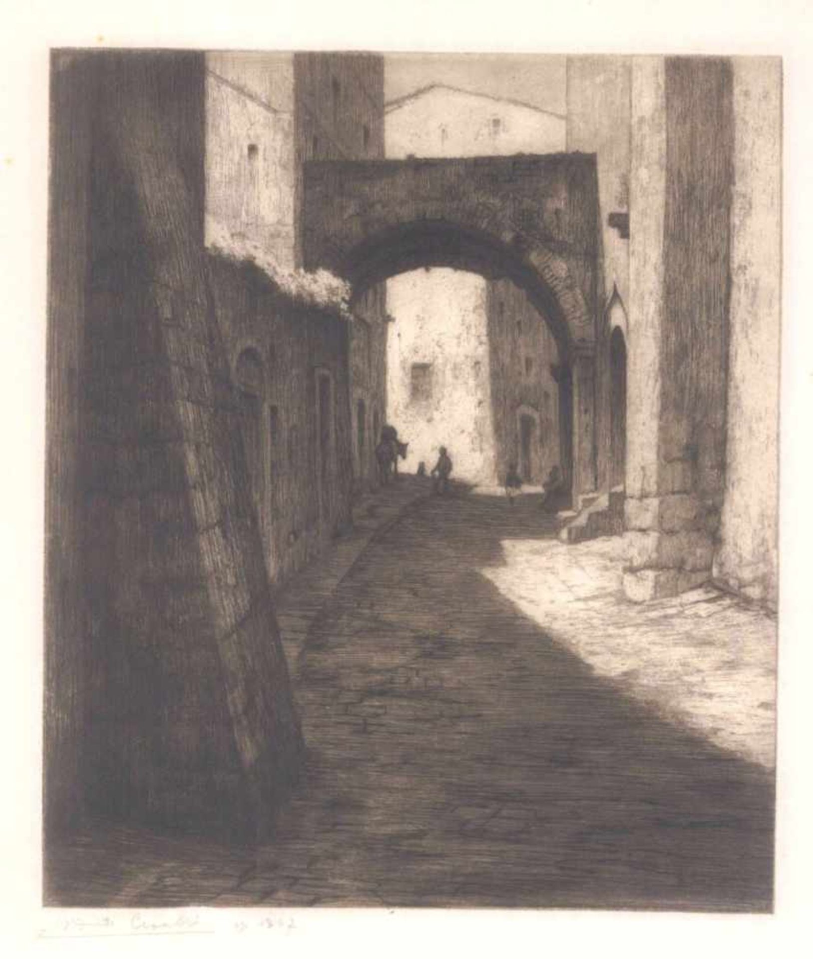 Augusto Corelli (1853 - Rom - 1918)Sonnenbeschienene Gasse in Neapel? Mit Personenstaffage