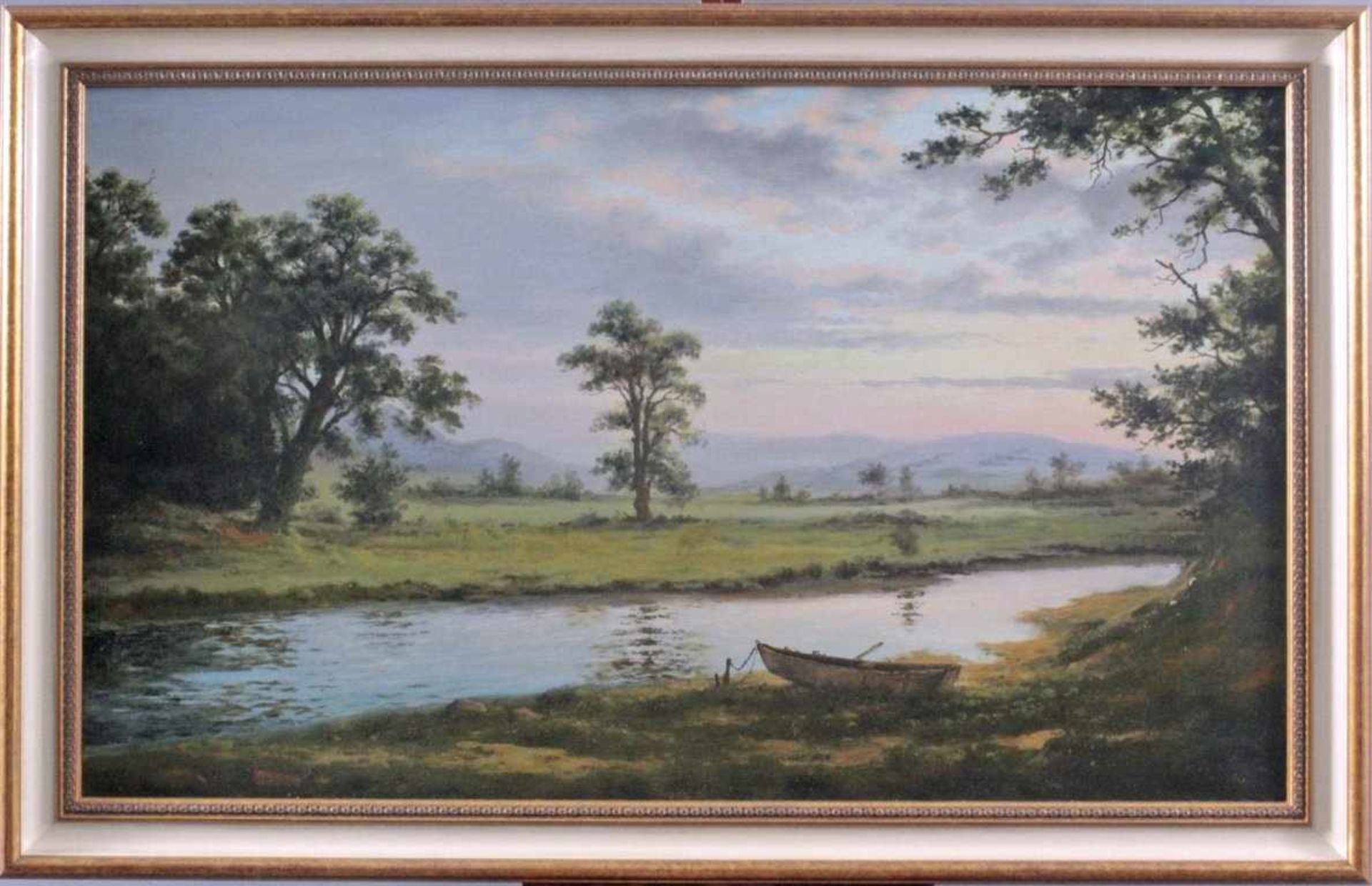 H. Edward Bialek (1956)Öl auf Faserplatte gemalt, Sommerliche Flusslandschaft,unten rechts