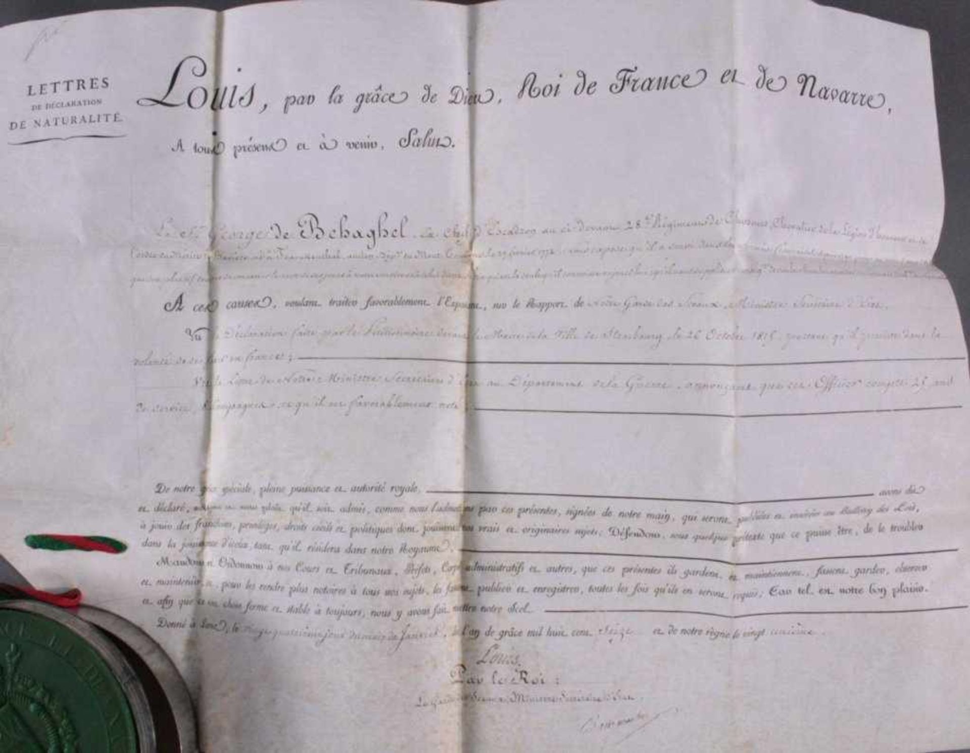 Französische Urkunde, Einbürgerungsbrief mit SiegelFür Dr. Otto Behaghel, ca. Maße der Urkunde 35, - Image 4 of 4