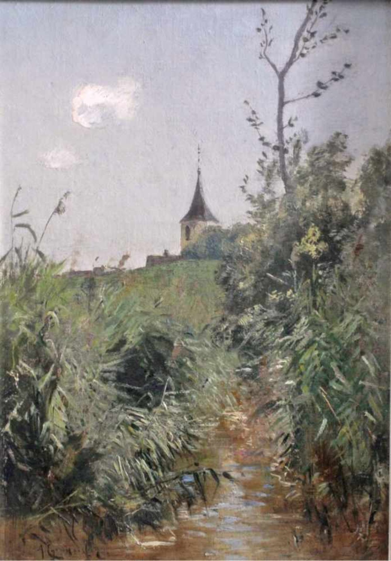 Andreas Egersdörfer (1866-1932)Öl/Pappe, "Blick auf den Hügel mit Kirch-Turm", links - Image 2 of 4