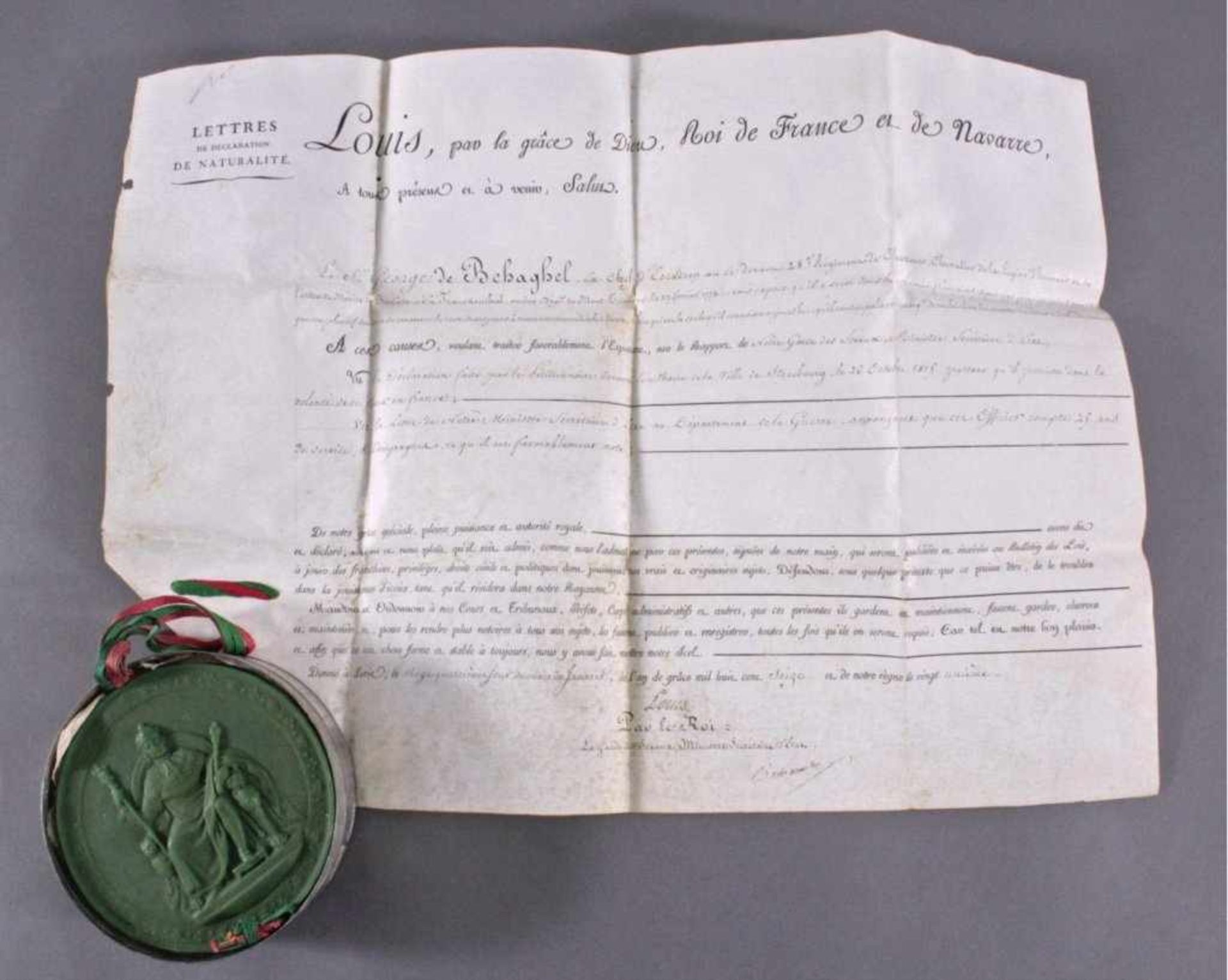 Französische Urkunde, Einbürgerungsbrief mit SiegelFür Dr. Otto Behaghel, ca. Maße der Urkunde 35,