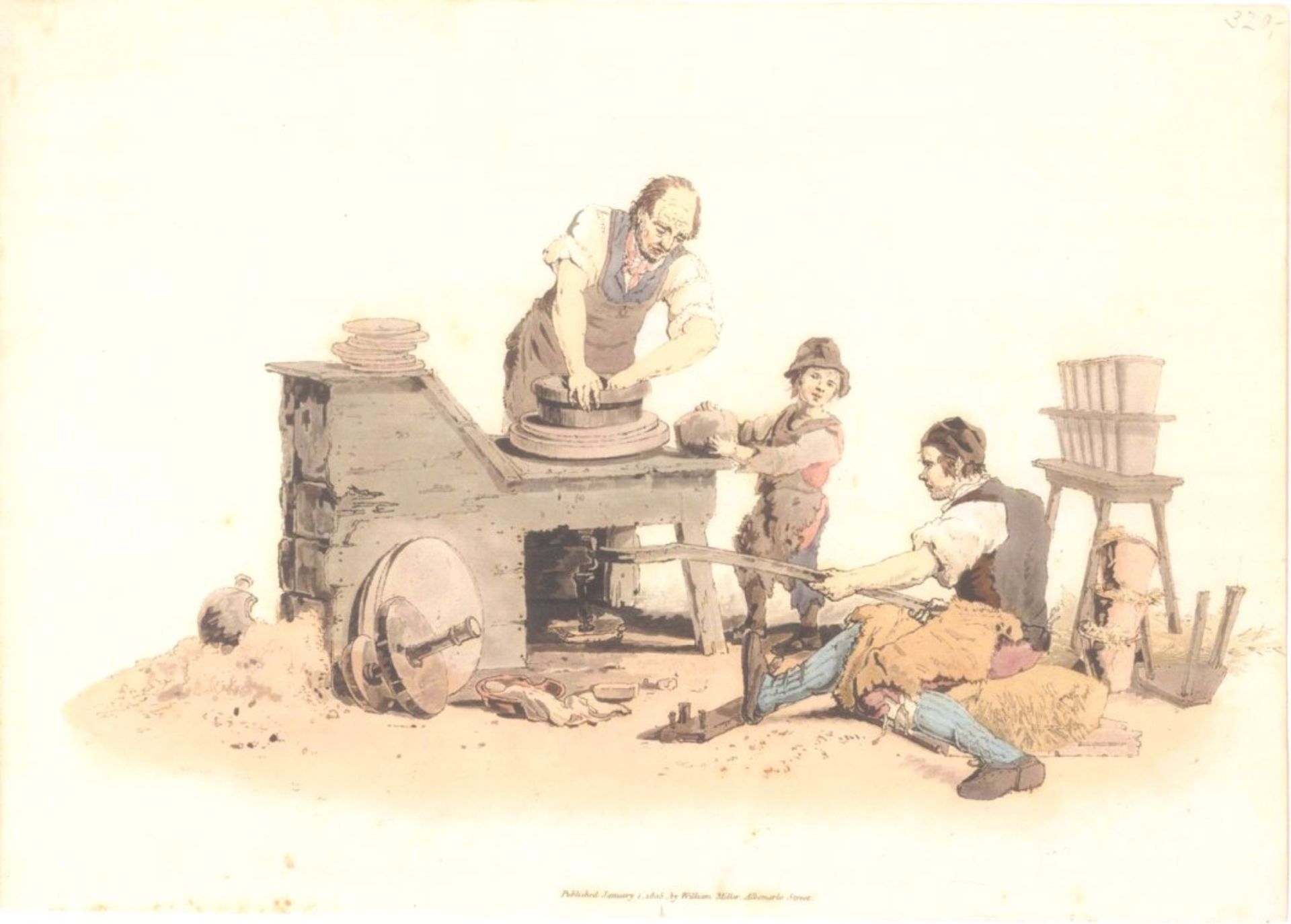 Farbaquatintaradierung, London bei William Miller 1805Berufe: Schmied mit Gehilfen bei der Arbeit,