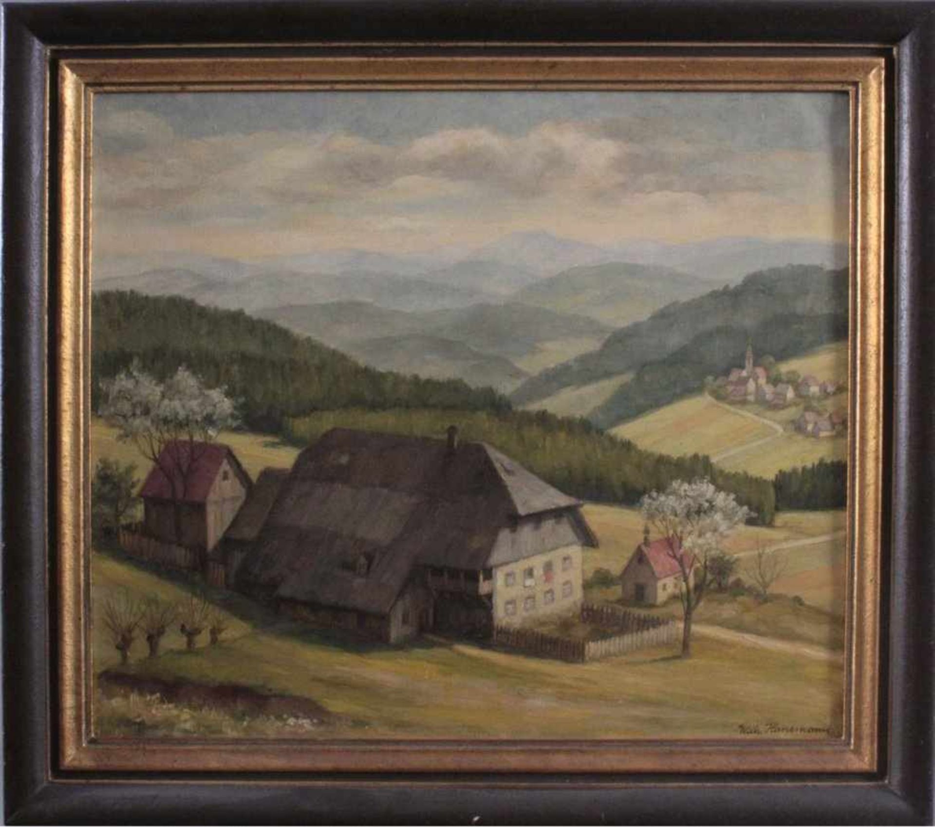 Wilhelm Hanemann (1880-1962)Öl auf Leinwand. Stillleben, "Schwarzwaldlandschaft mitBauernhof",