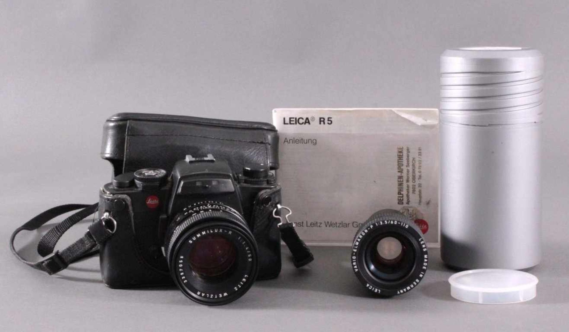 Leica R5 body black GehäuseMit Objektiv Summilux-R 1:1. 4/50, Leica Vario Elmaron-P1:3.5/60, Vario-