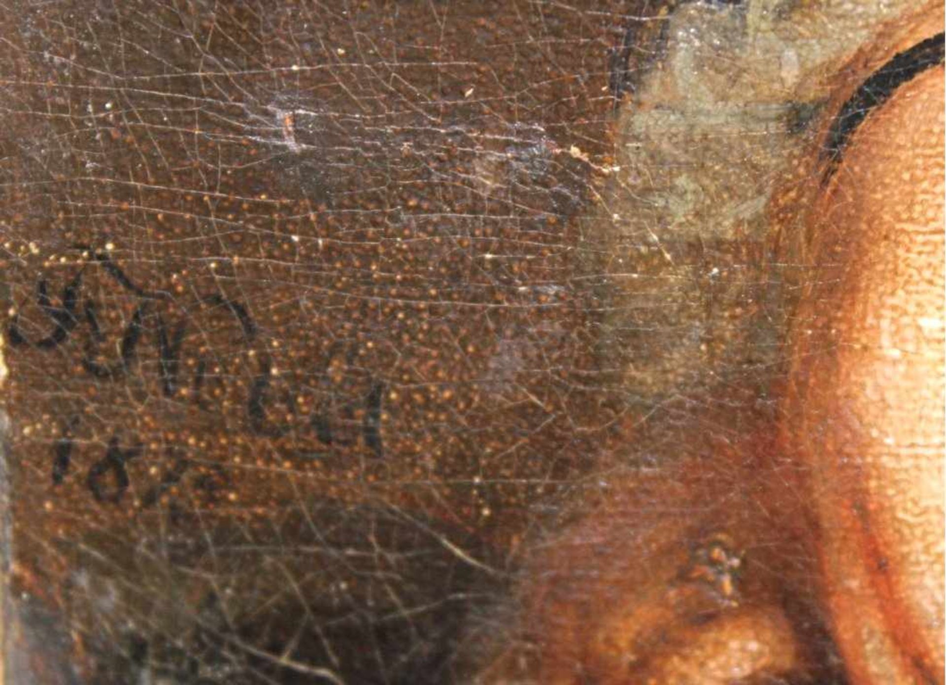 DamenportraitÖl auf Faserplatte gemalt, unten links signiert, datiert1875, gerahmt, ca. 32 x 24 cm. - Bild 6 aus 6