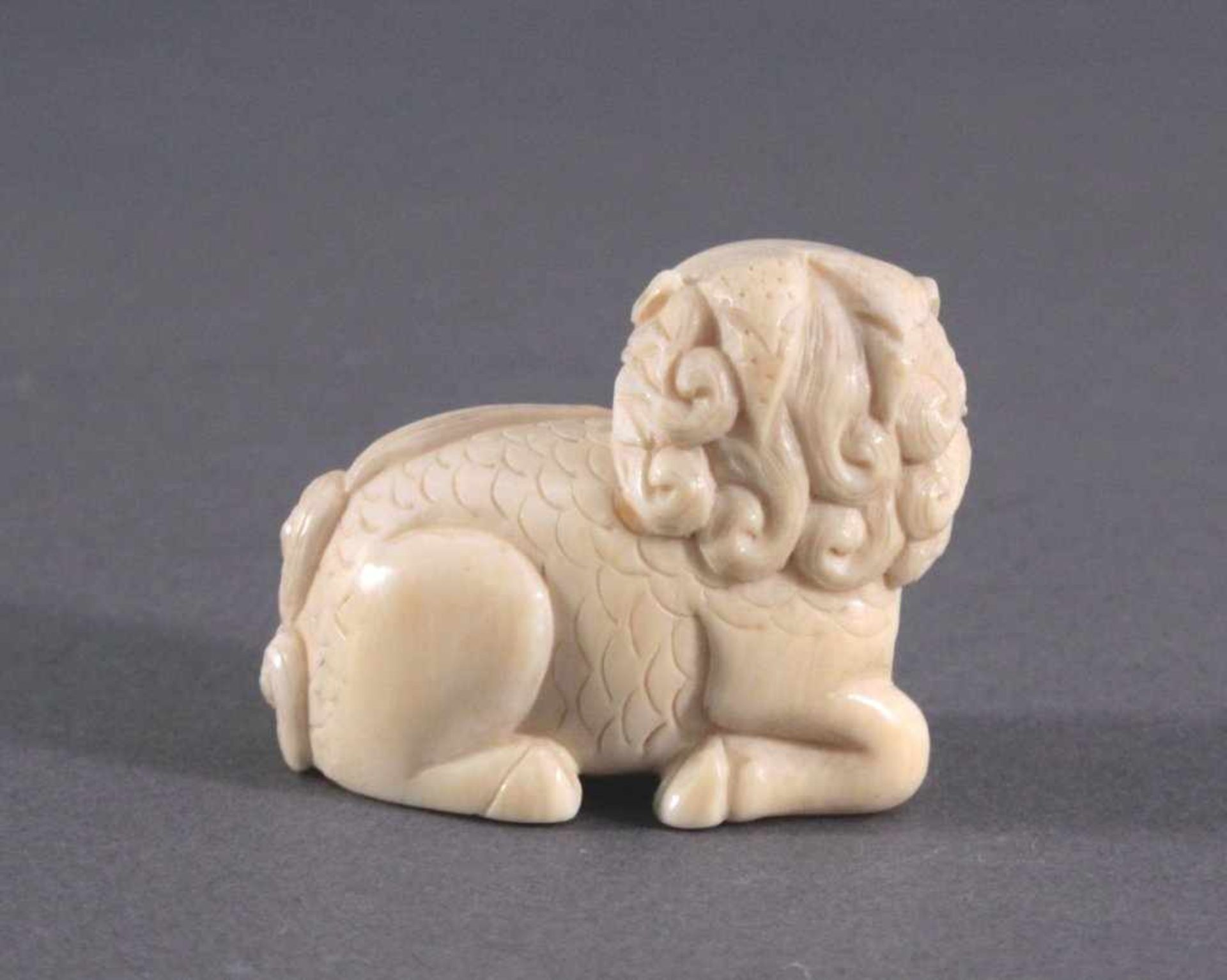 Netsuke, Japan 1. Hälfte 20. Jh., Elfenbein geschnitztLiegender Drache, signiert, ca. 3,4 x 4,1 x - Image 3 of 5