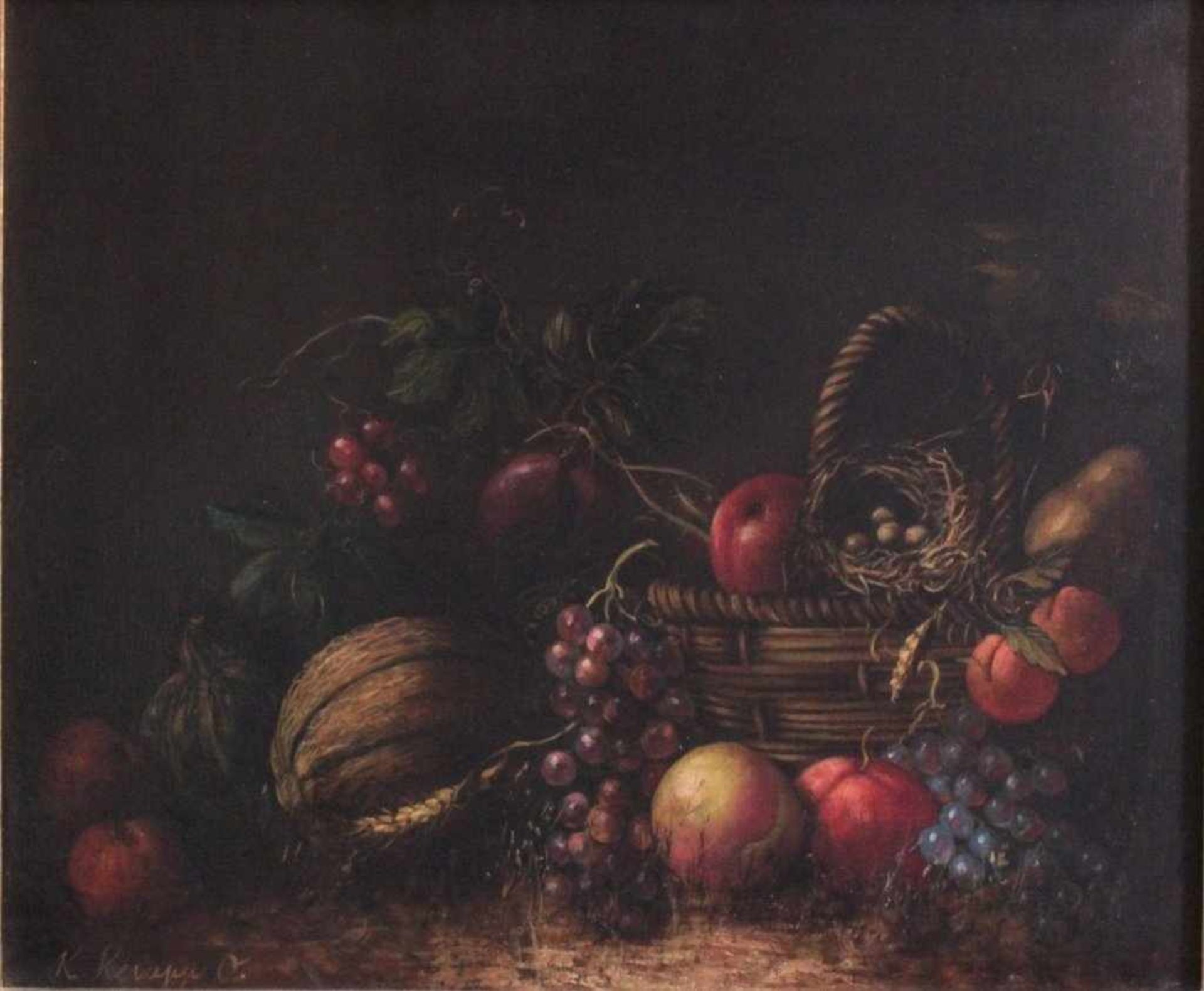 Stillleben mit Obst, 19. Jh., Konrad Knapp 1864-?Öl auf Leinwand gemalt, gerahmt, ca. 492 x 58 cm. - Bild 2 aus 5